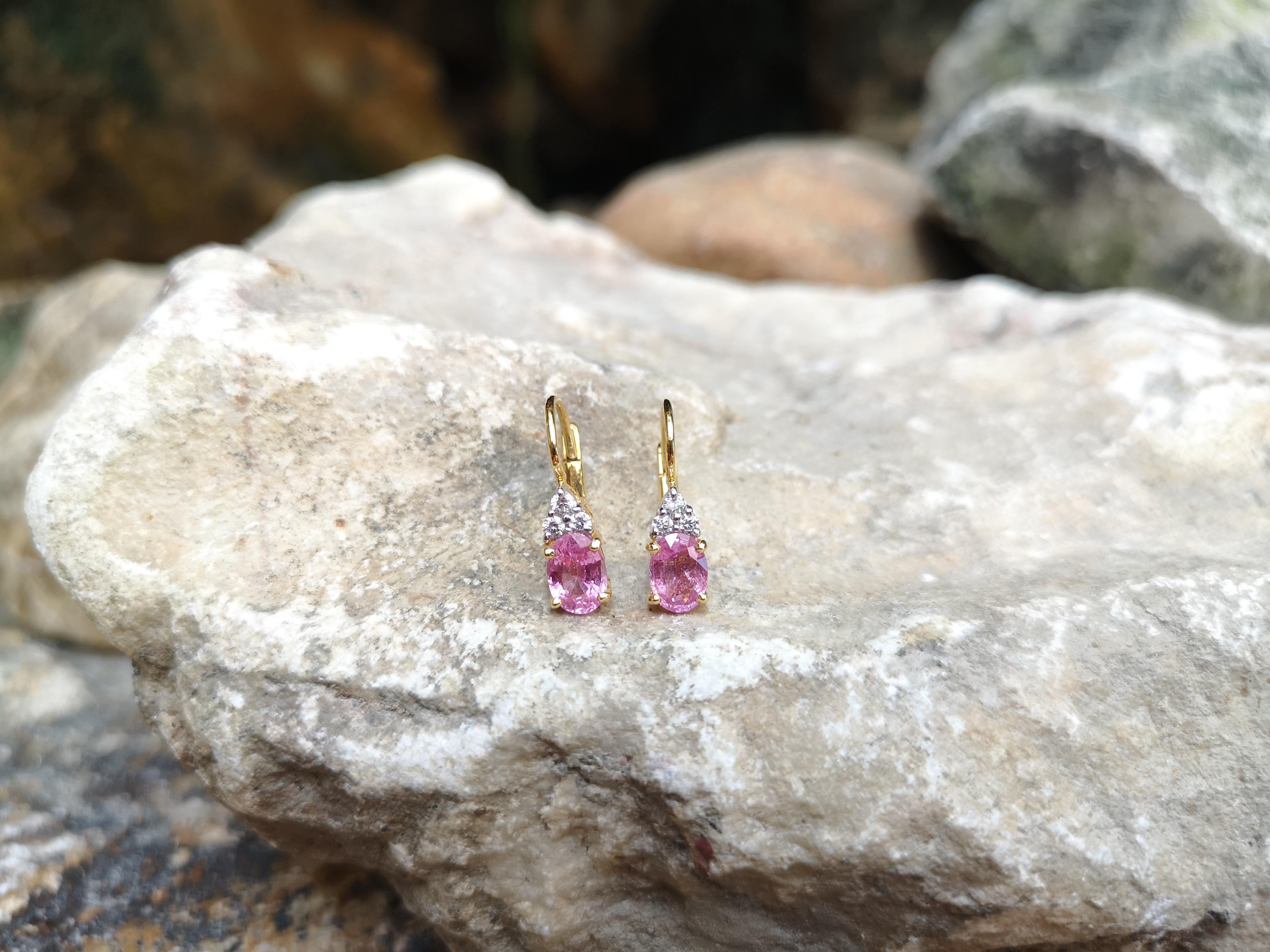 Oval Cut Pink Sapphire with Diamond Earrings Set in 18 Karat Gold Settings