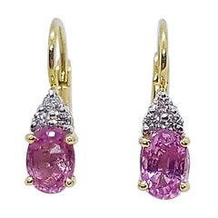 Pink Sapphire with Diamond Earrings Set in 18 Karat Gold Settings