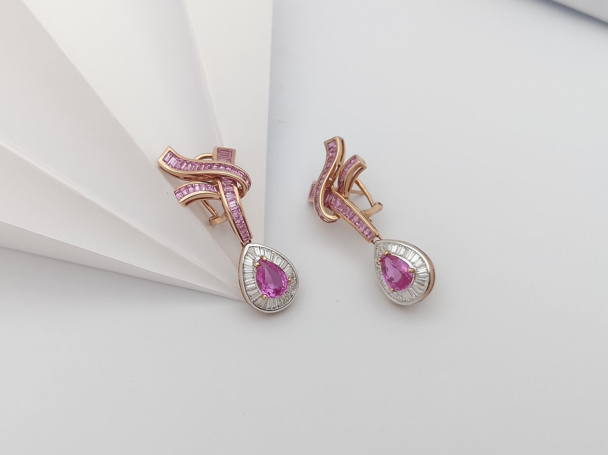 Pink Sapphire with Diamond Earrings Set in 18 Karat Rose Gold Settings For Sale 5