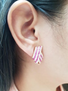Pink Sapphire with Diamond Earrings Set in 18 Karat Rose Gold Settings