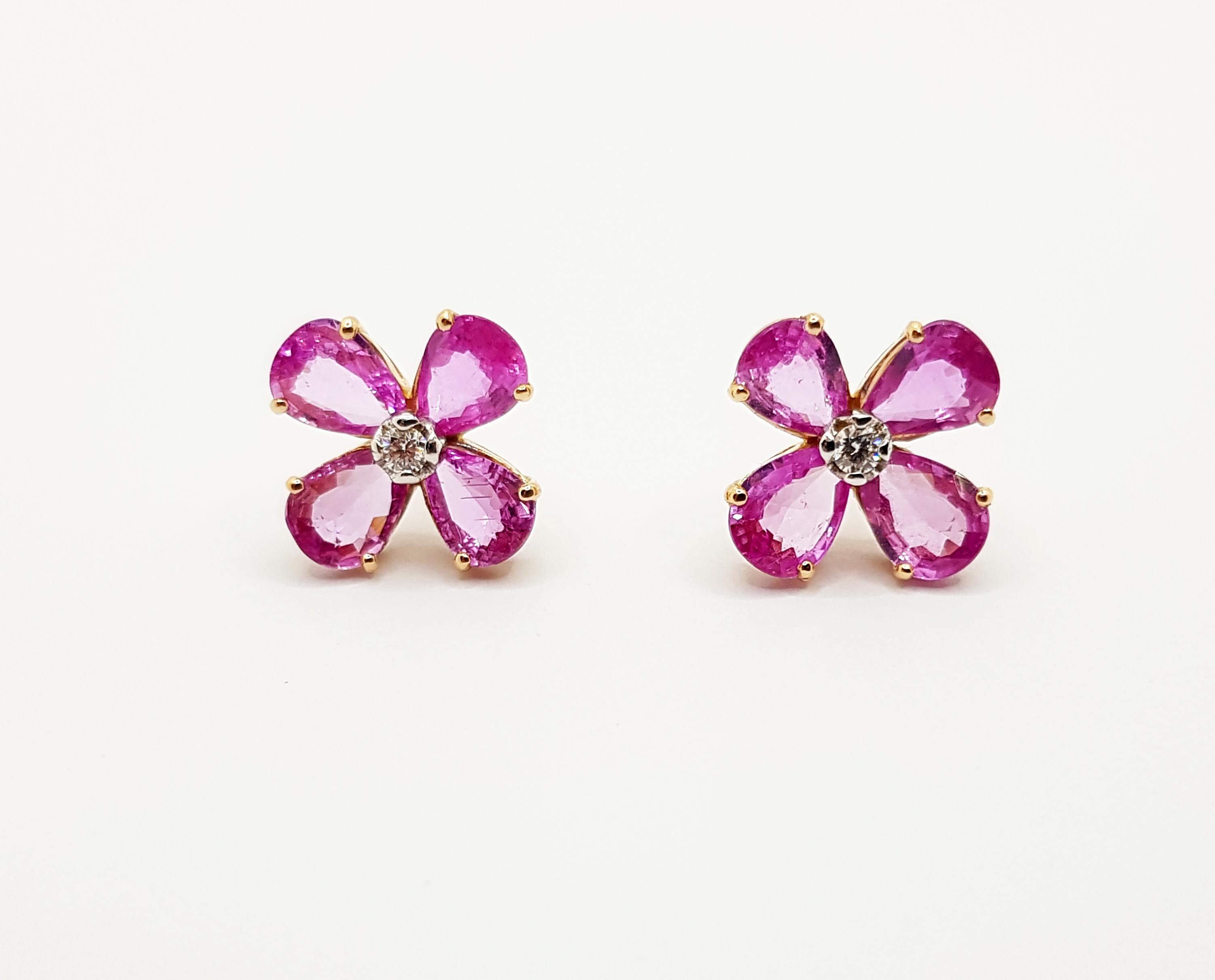 Ohrringe aus 18 Karat Roségold mit rosa Saphir und Diamant in Fassung (Zeitgenössisch) im Angebot