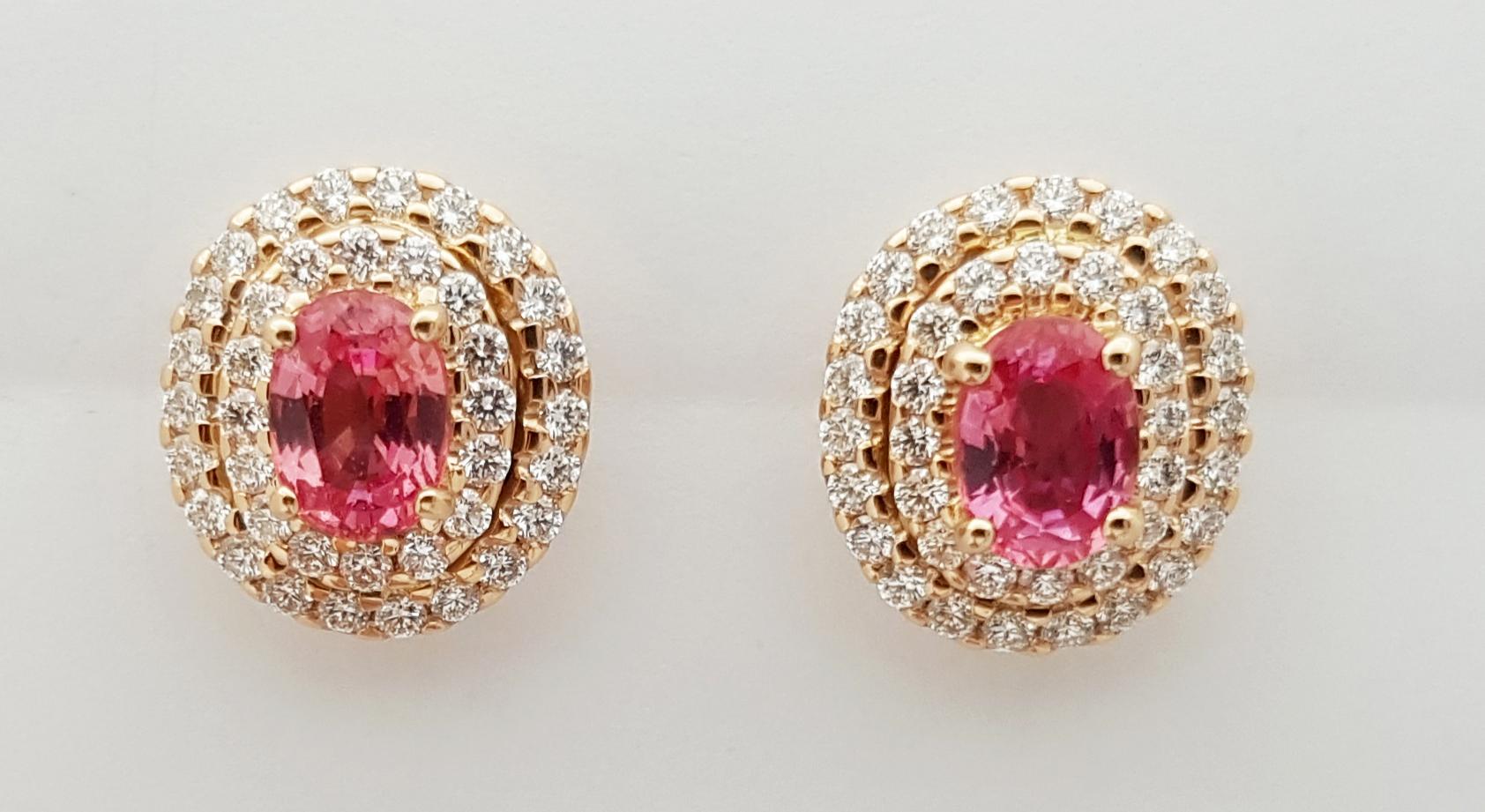 Ohrringe aus 18 Karat Roségold mit rosa Saphir und Diamant in Fassung (Zeitgenössisch)