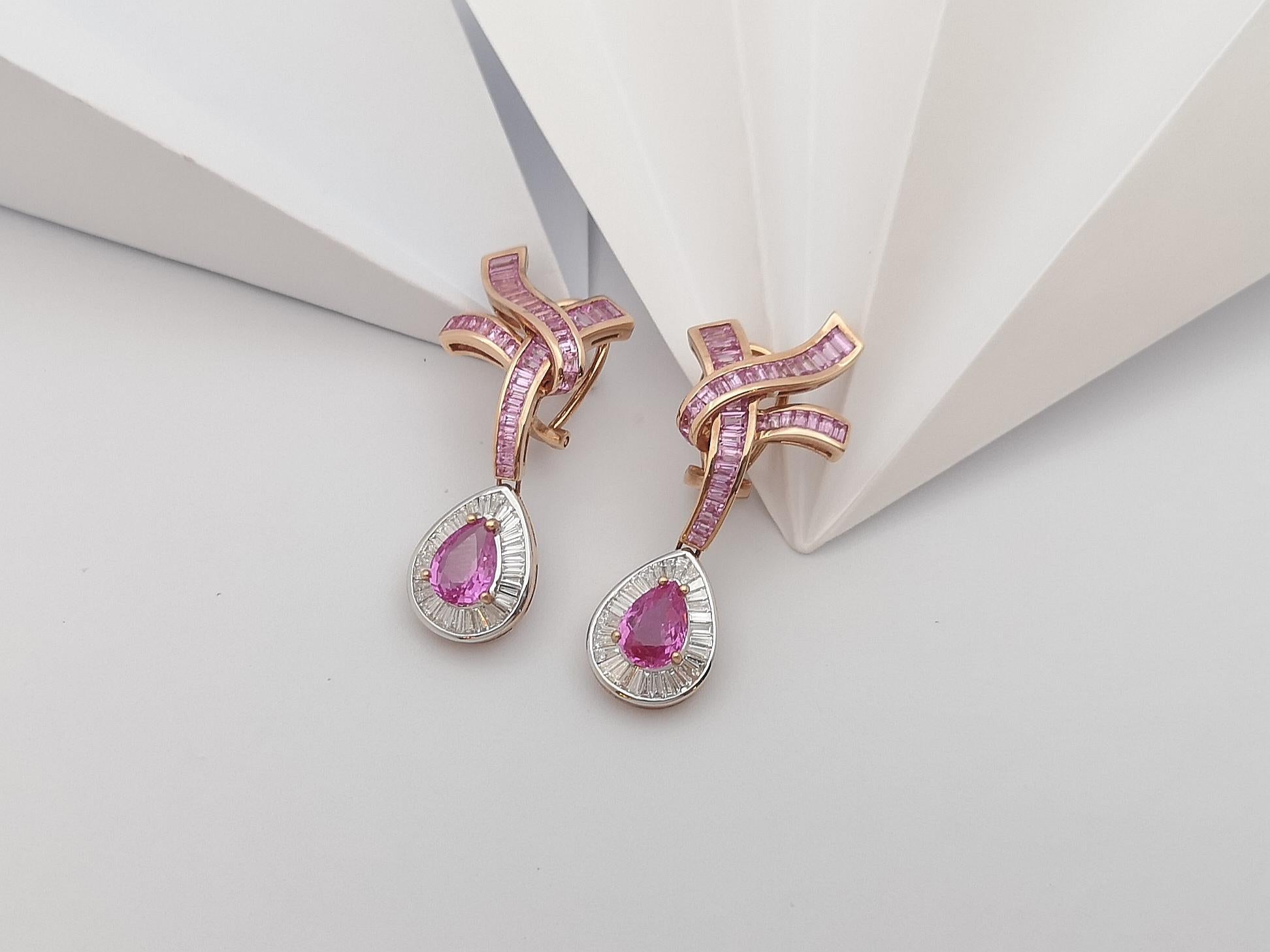 Mixed Cut Pink Sapphire with Diamond Earrings Set in 18 Karat Rose Gold Settings For Sale