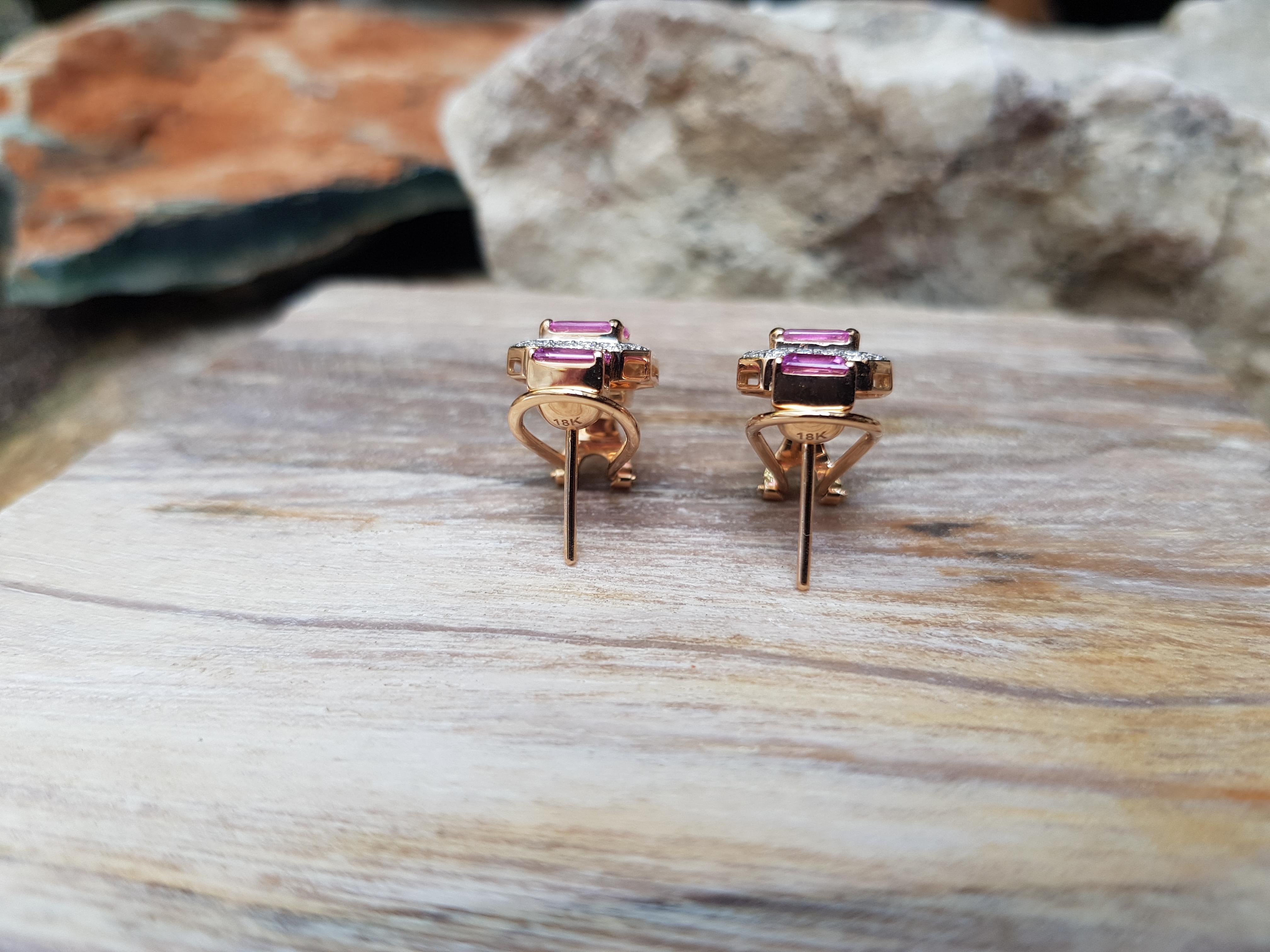 Orecchini con zaffiro rosa e diamanti con montatura in oro rosa 18 carati In condizioni Nuovo in vendita a Bangkok, TH