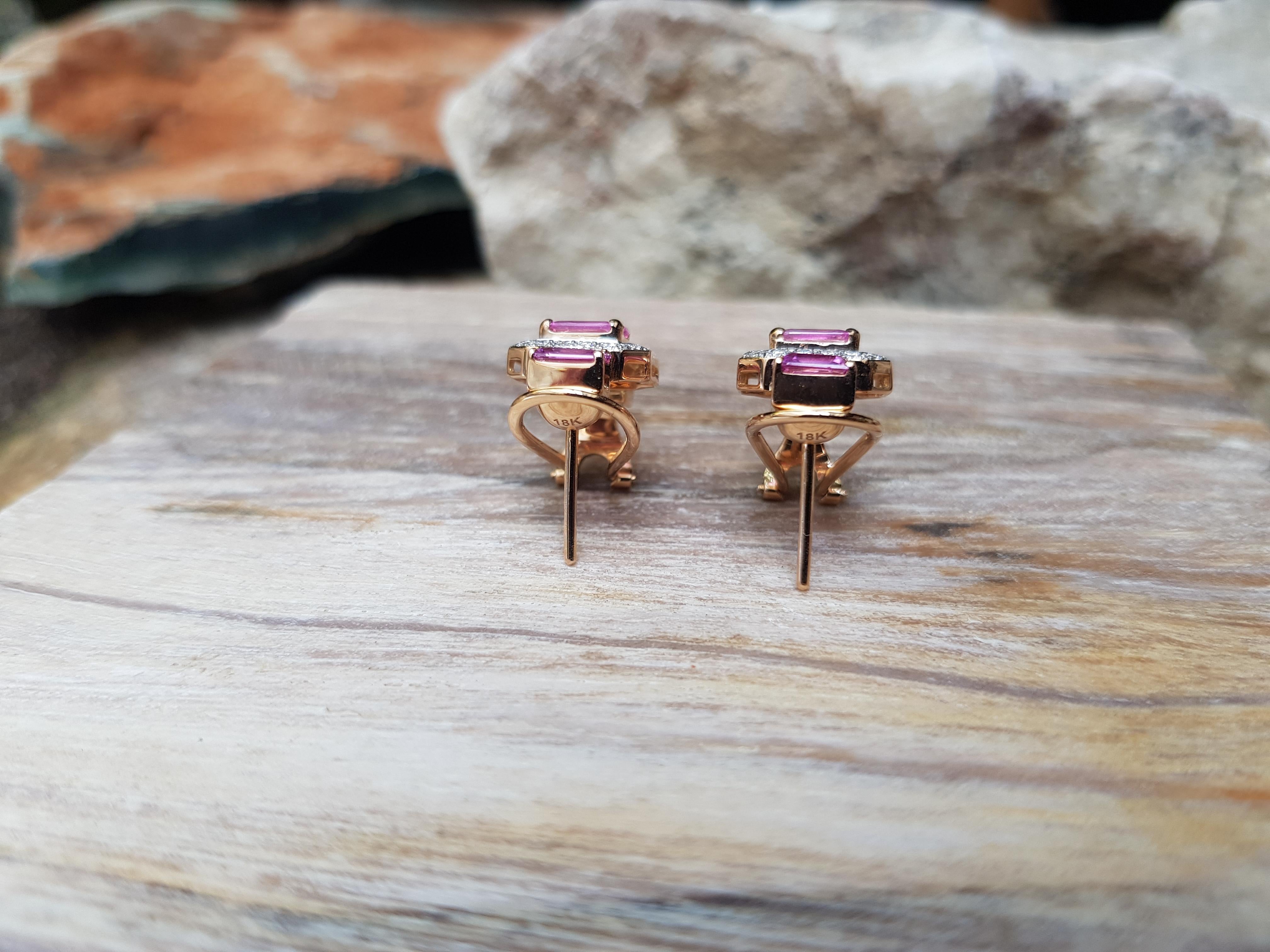 Pink Sapphire with Diamond Earrings Set in 18 Karat Rose Gold Settings In New Condition For Sale In Bangkok, TH