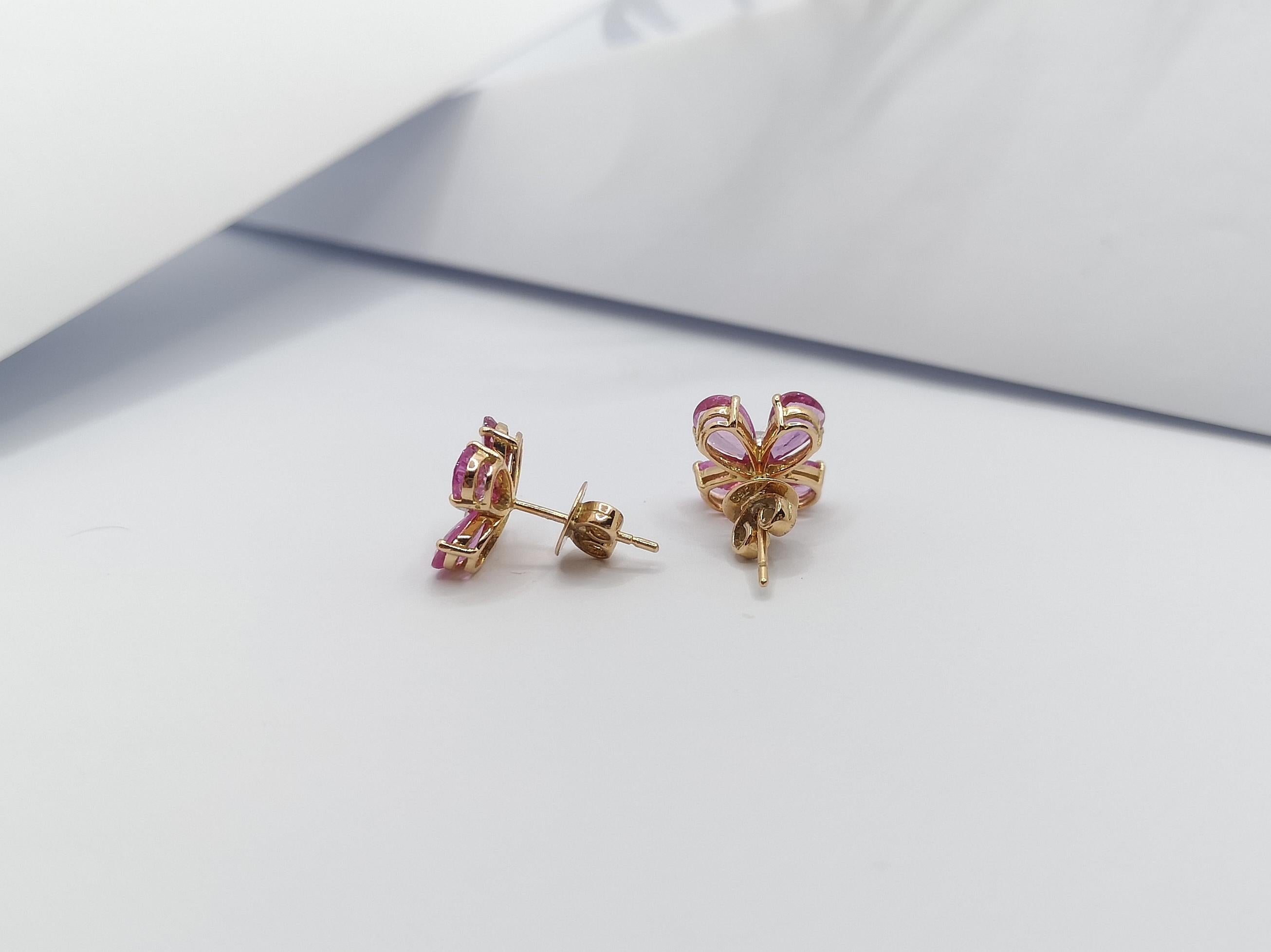 Pear Cut Pink Sapphire with Diamond Earrings Set in 18 Karat Rose Gold Settings For Sale