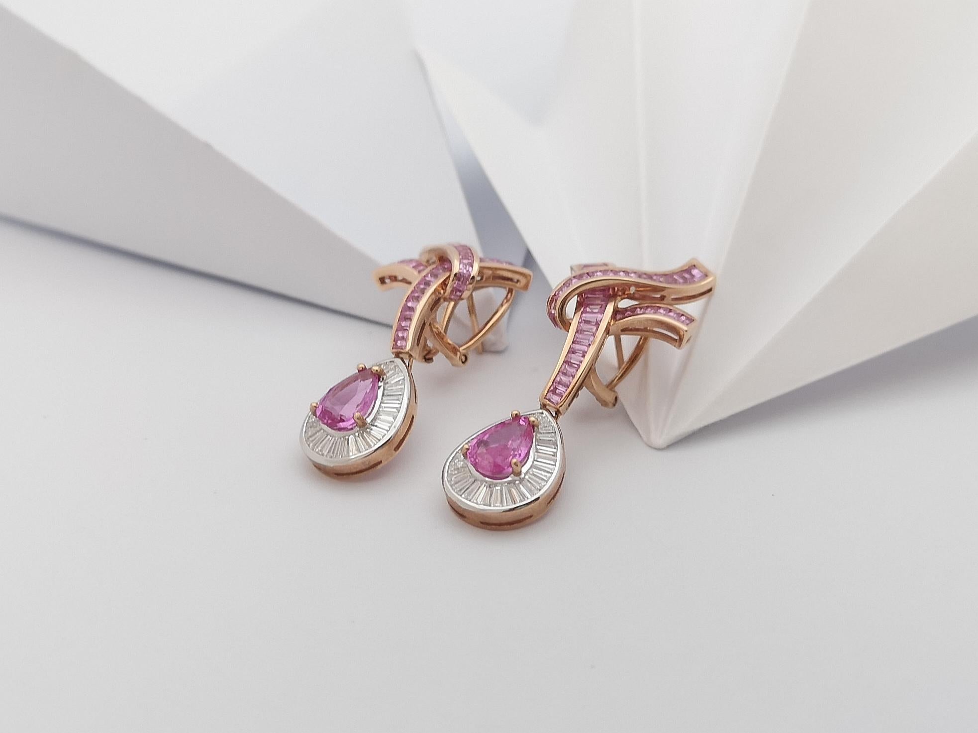 Women's Pink Sapphire with Diamond Earrings Set in 18 Karat Rose Gold Settings For Sale