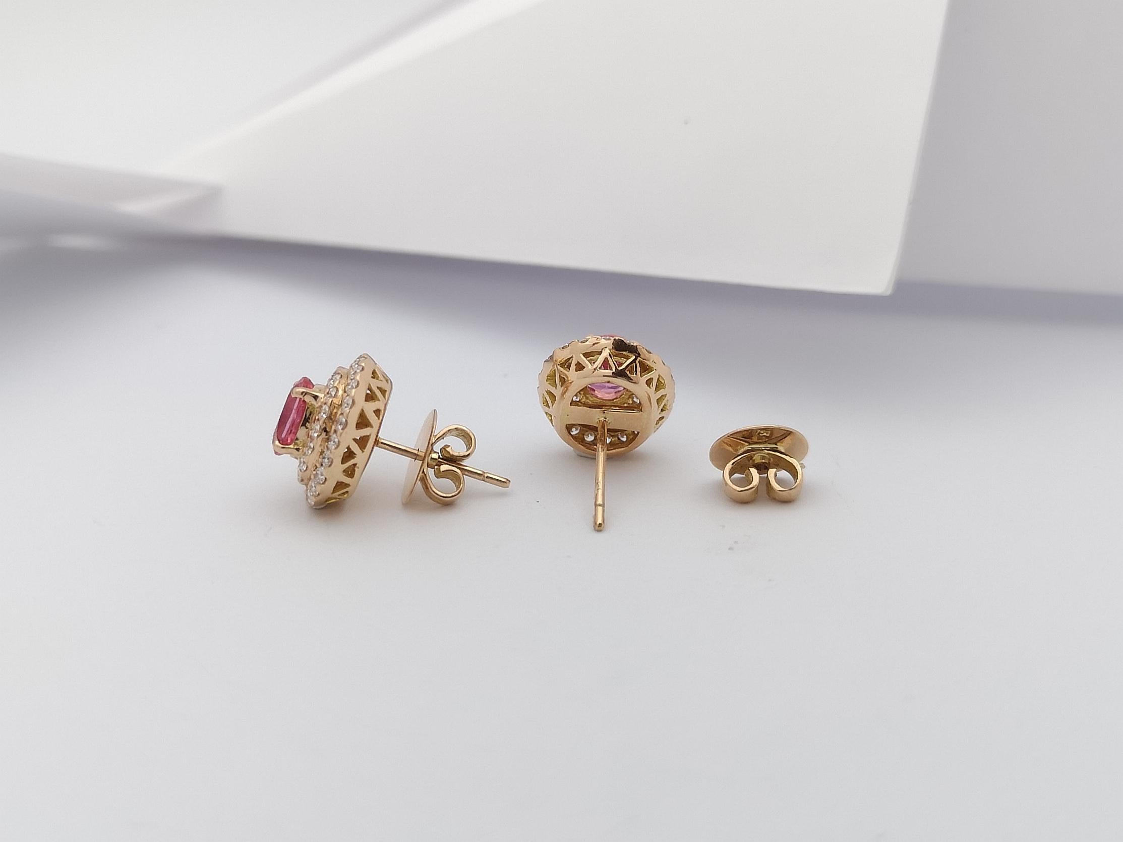 Ohrringe aus 18 Karat Roségold mit rosa Saphir und Diamant in Fassung Damen