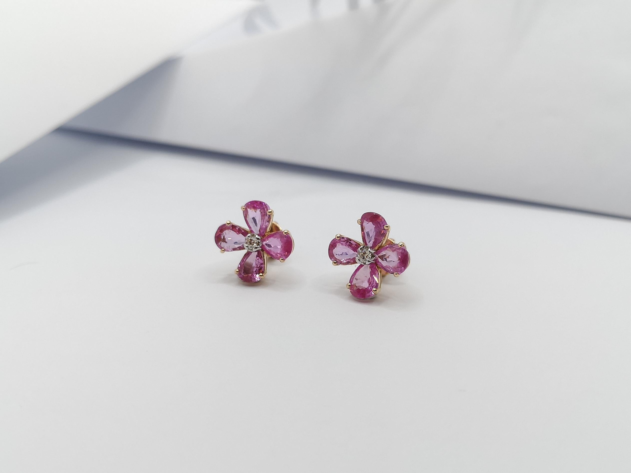 Ohrringe aus 18 Karat Roségold mit rosa Saphir und Diamant in Fassung im Angebot 1