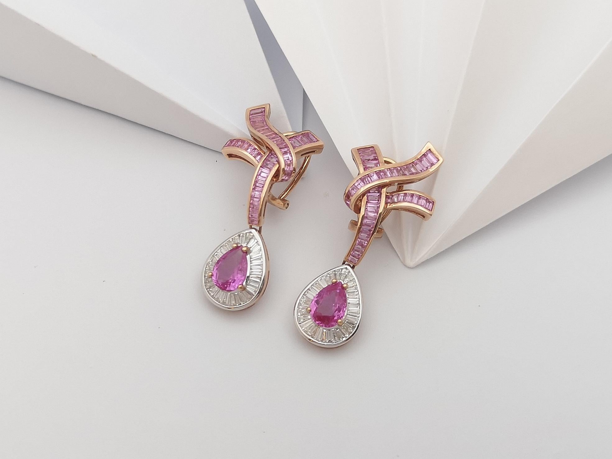 Pink Sapphire with Diamond Earrings Set in 18 Karat Rose Gold Settings For Sale 1