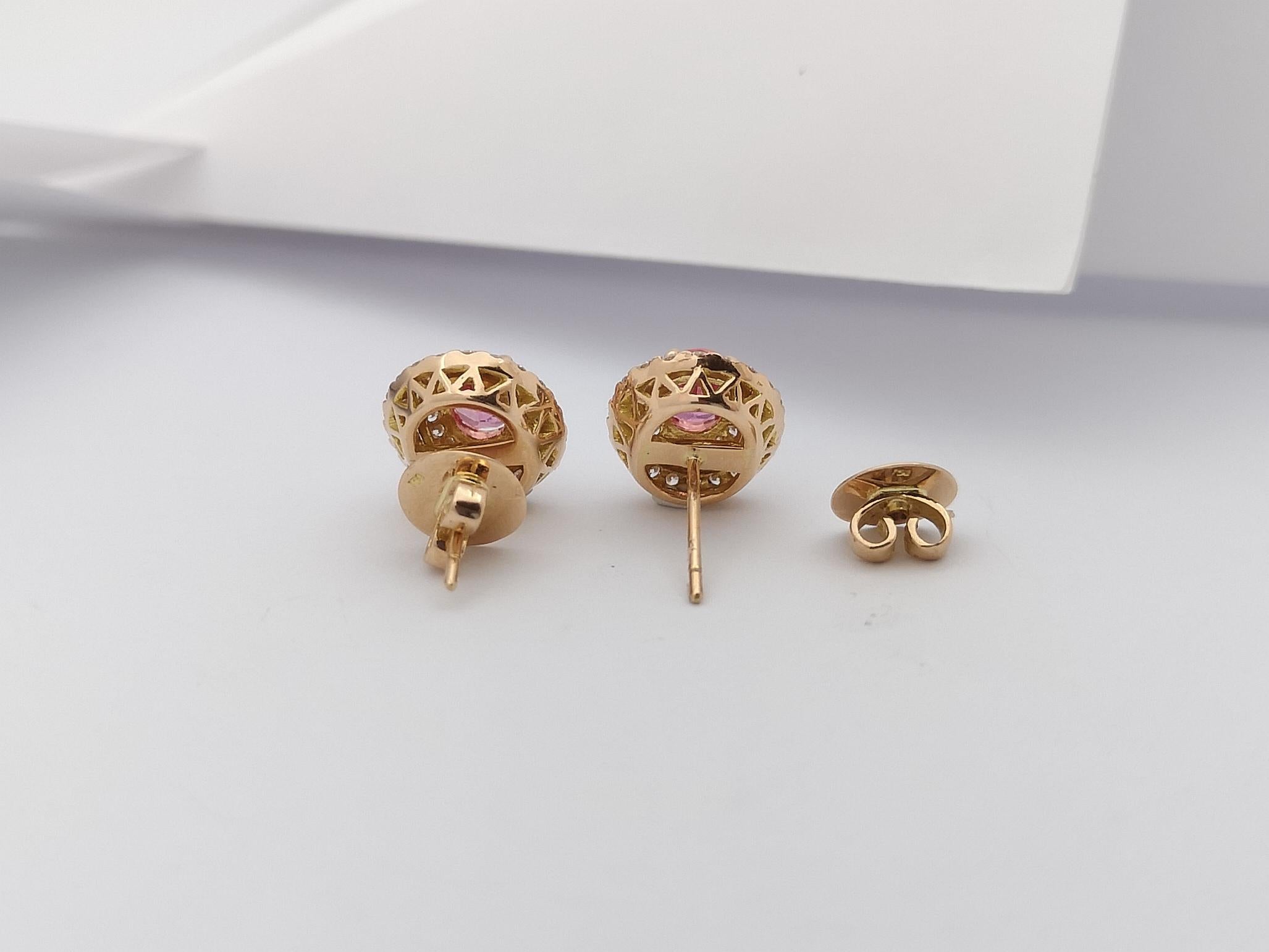 Ohrringe aus 18 Karat Roségold mit rosa Saphir und Diamant in Fassung 1