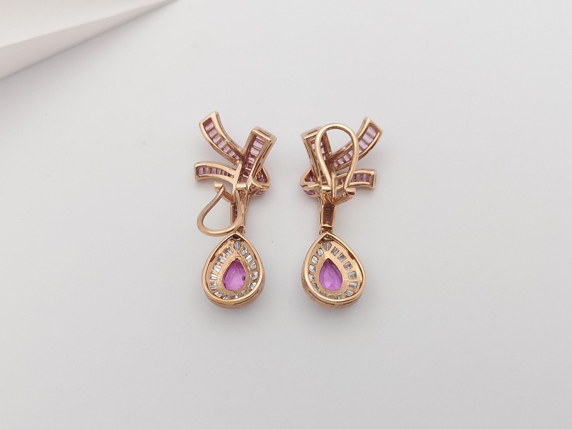Pink Sapphire with Diamond Earrings Set in 18 Karat Rose Gold Settings For Sale 3