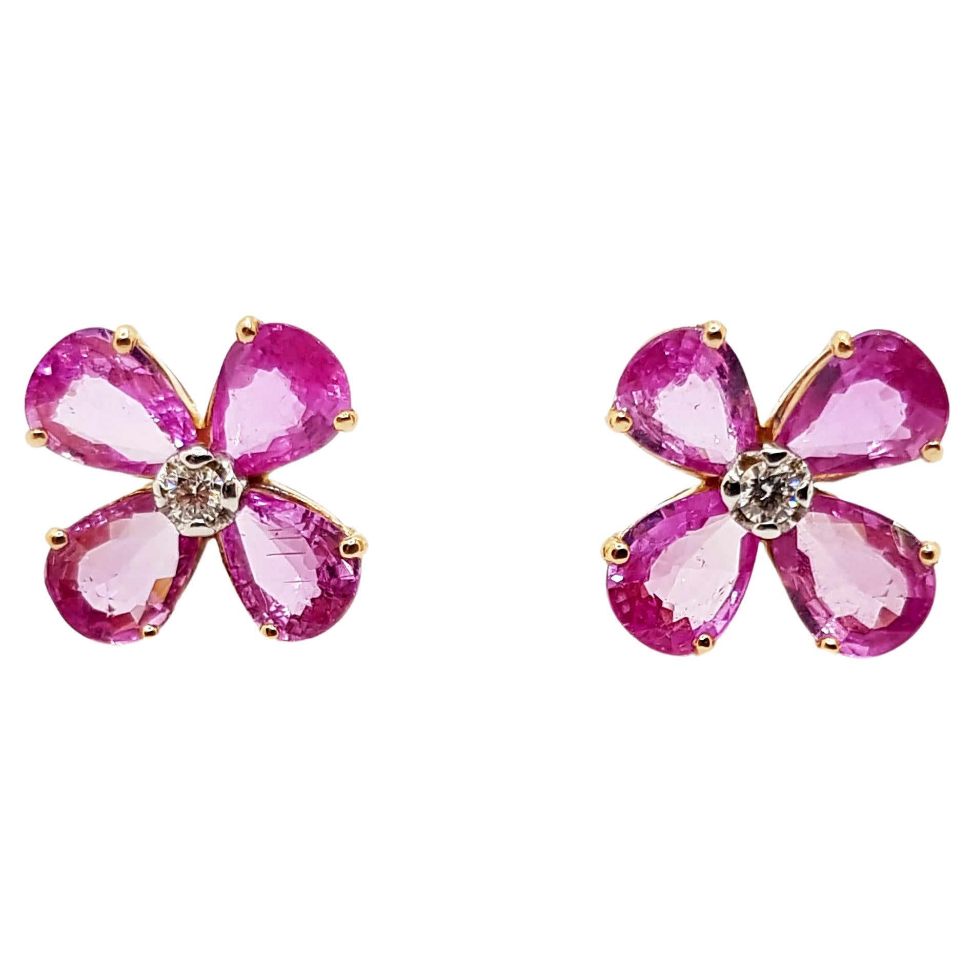 Pink Sapphire with Diamond Earrings Set in 18 Karat Rose Gold Settings For Sale