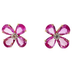Pink Sapphire with Diamond Earrings Set in 18 Karat Rose Gold Settings