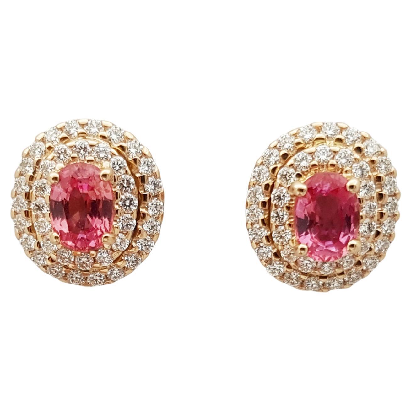 Ohrringe aus 18 Karat Roségold mit rosa Saphir und Diamant in Fassung