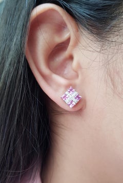 Pink Sapphire with Diamond Earrings Set in 18 Karat White Gold Settings