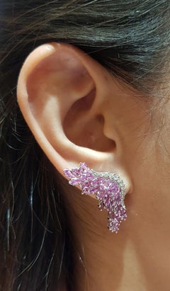 Pink Sapphire with Diamond Earrings Set in 14 Karat White Gold Settings