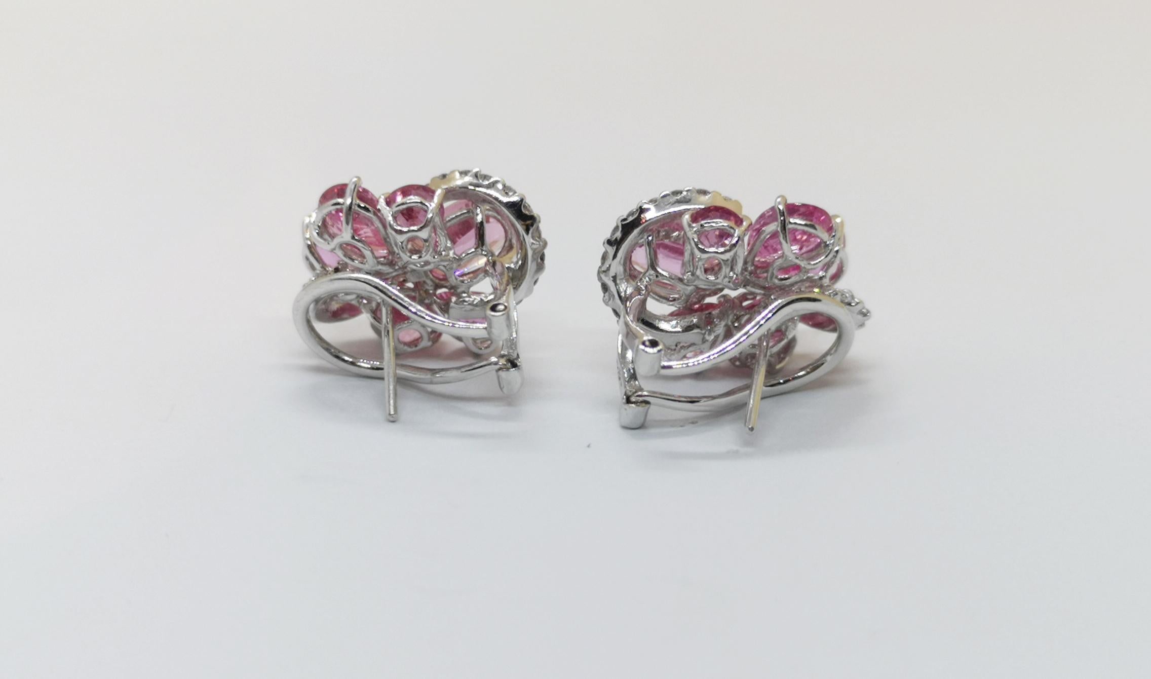 Pear Cut Pink Sapphire with Diamond Earrings Set in 18 Karat White Gold Settings