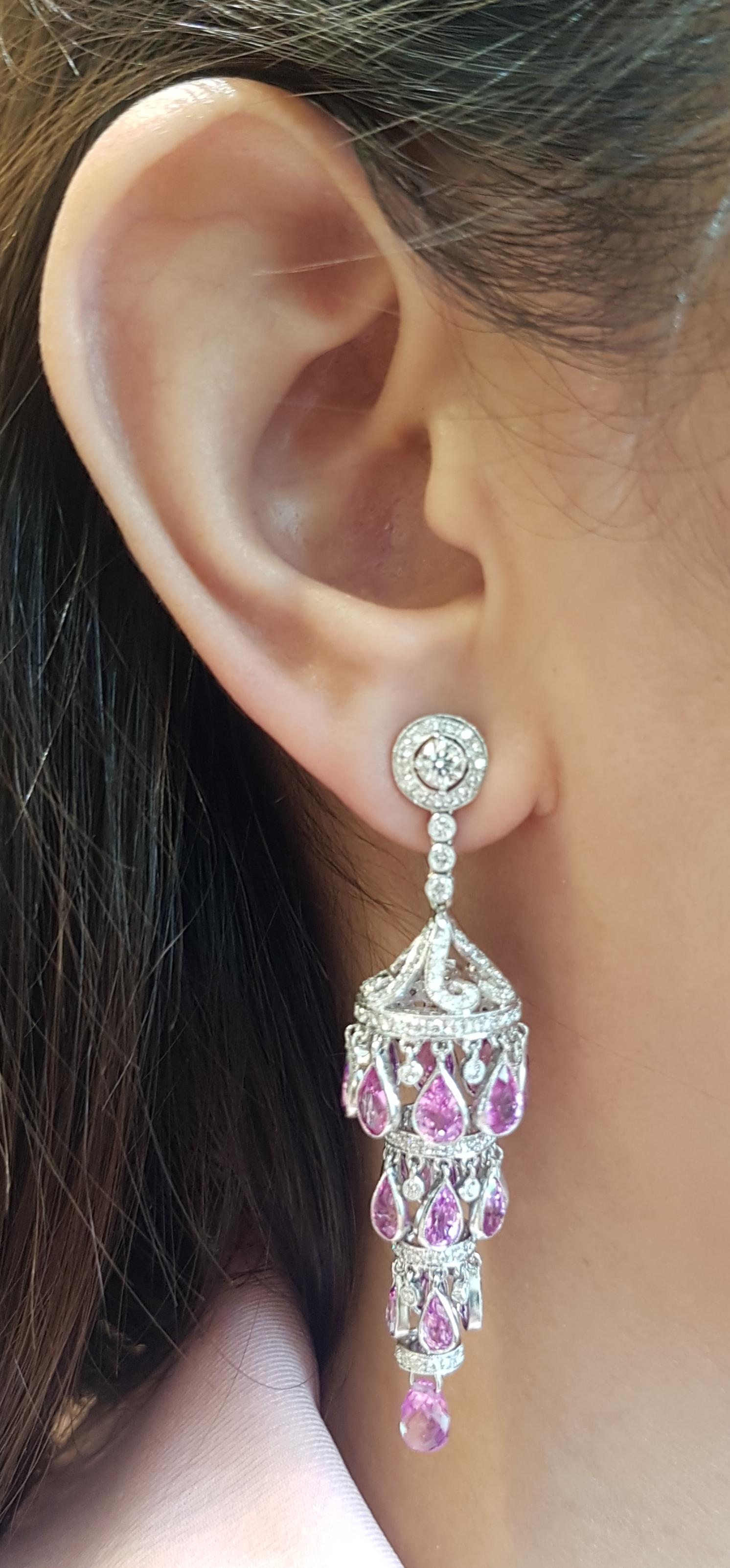 Art Deco Pink Sapphire with Diamond  Earrings Set in 18 Karat White Gold Settings For Sale