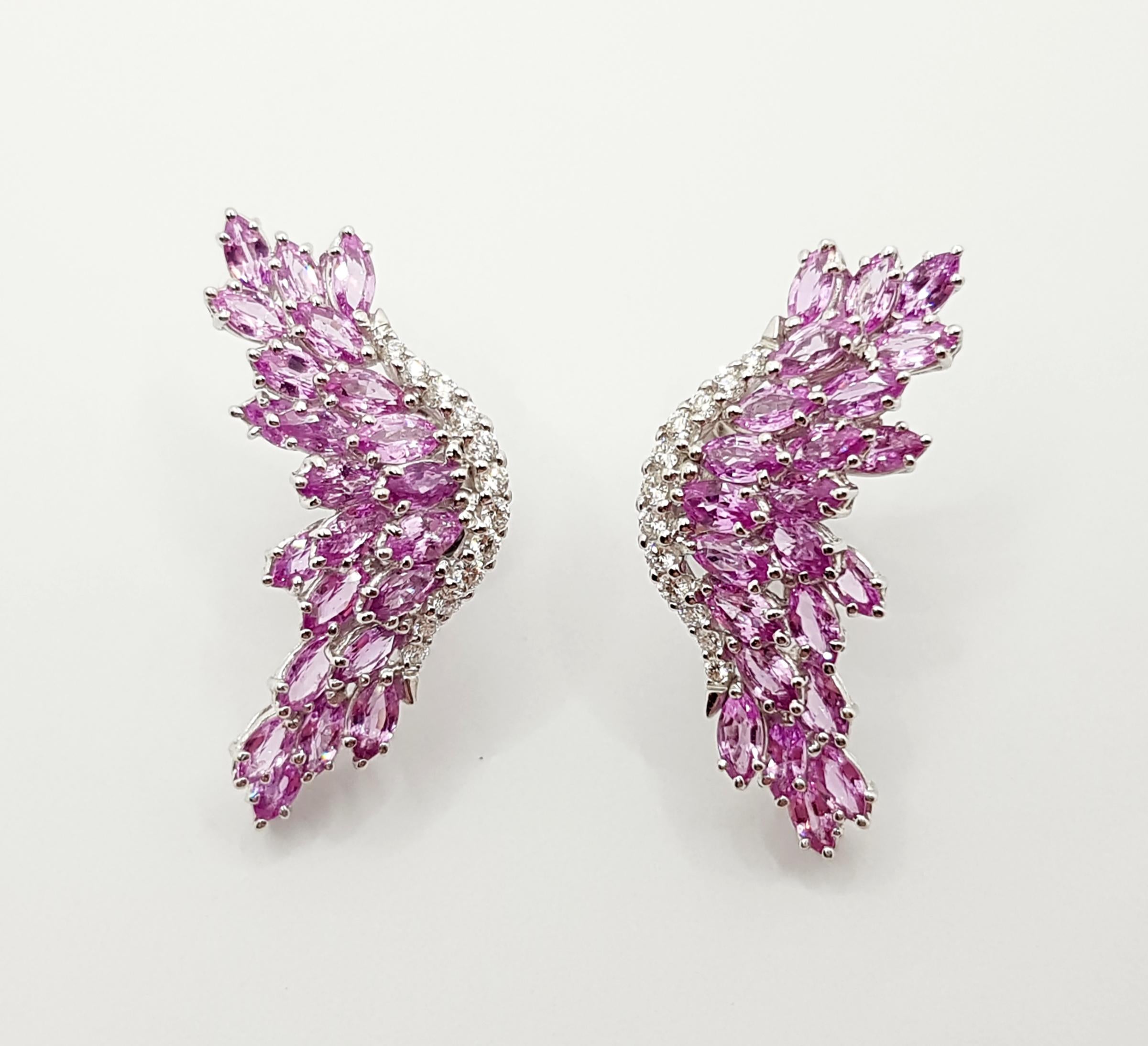 Contemporary Pink Sapphire with Diamond Earrings Set in 14 Karat White Gold Settings For Sale