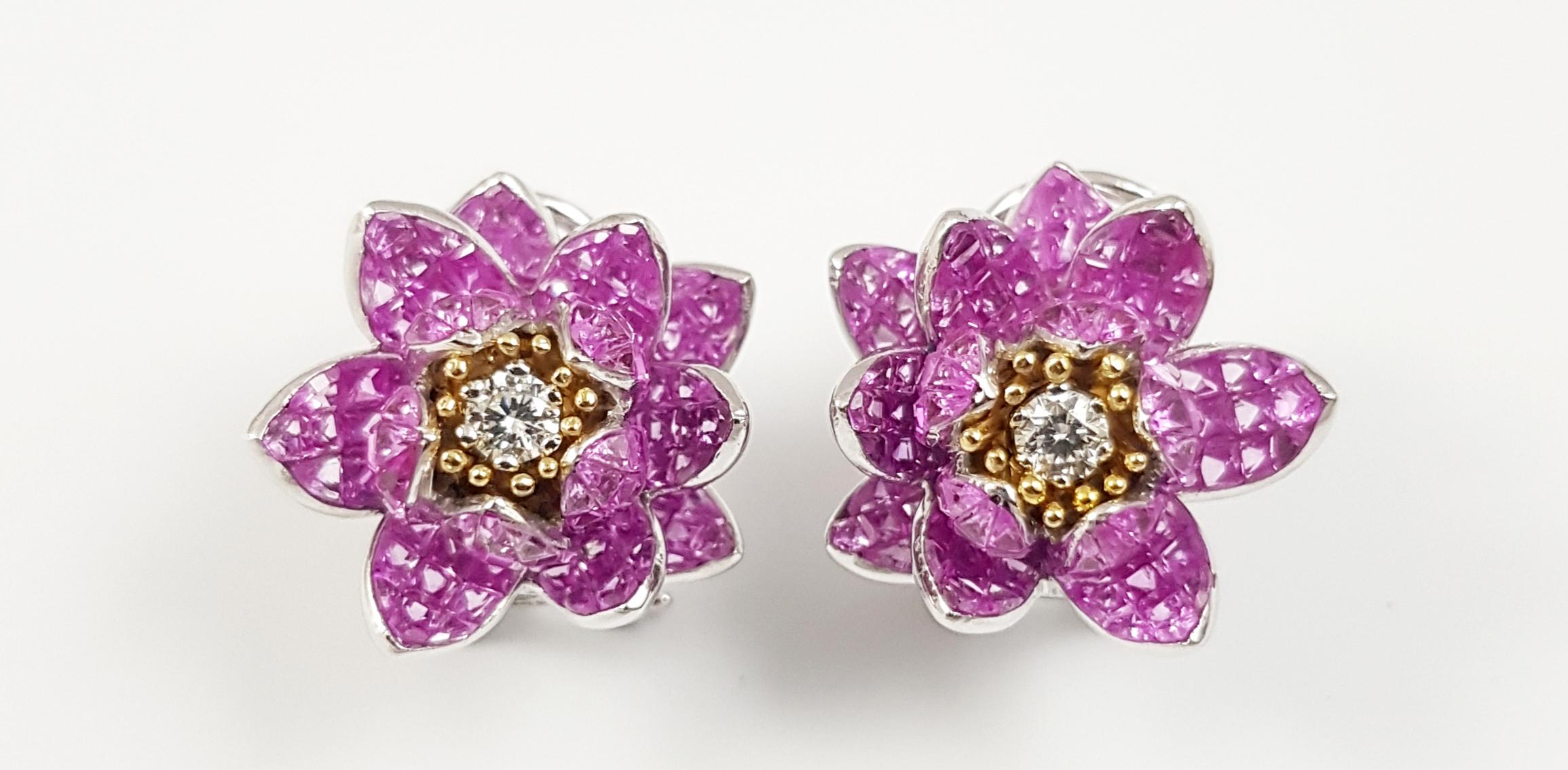 Contemporary Pink Sapphire  with Diamond Earrings set in 18 Karat White Gold Settings For Sale