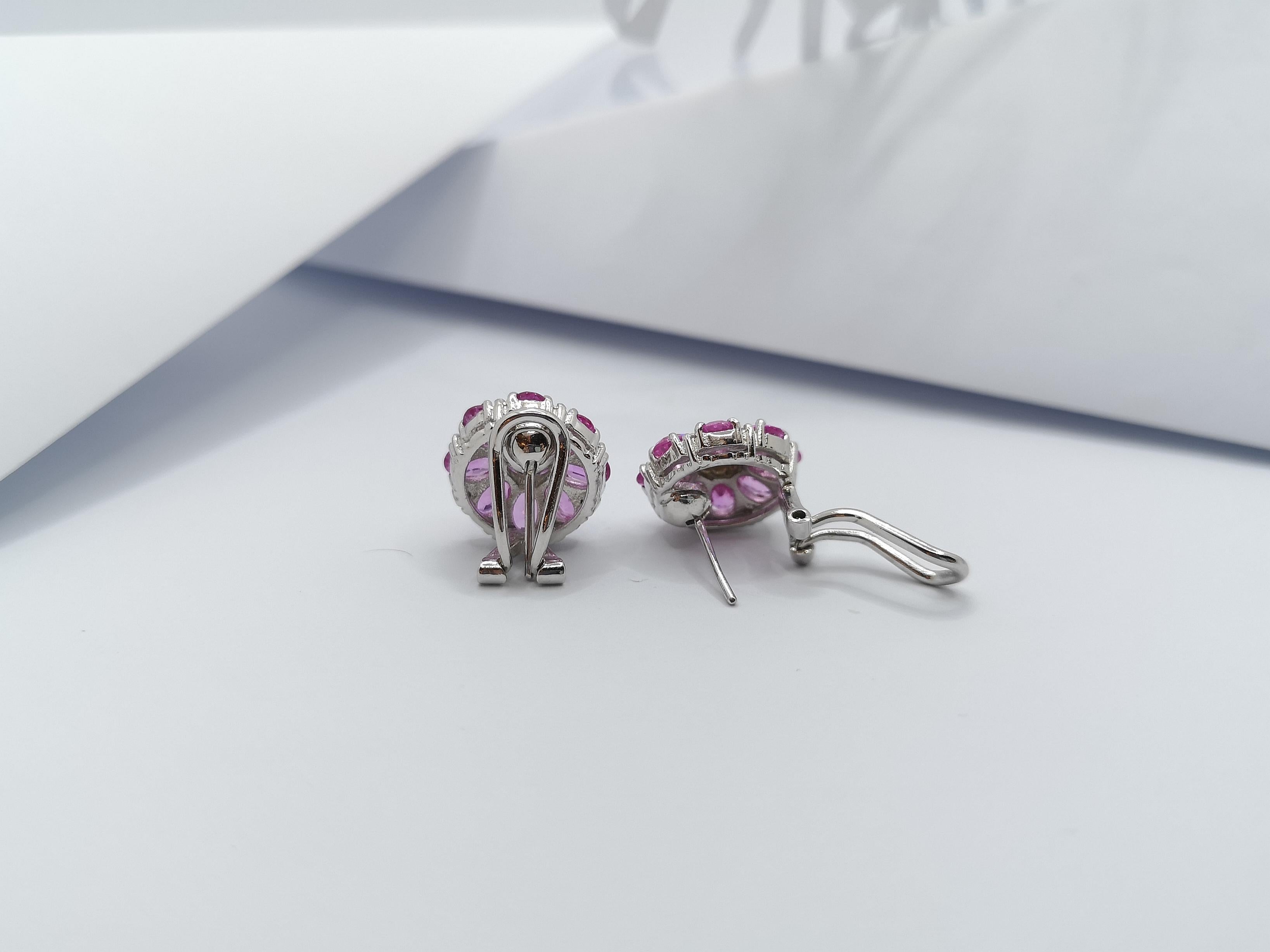 Contemporary Pink Sapphire with Diamond Earrings Set in 18 Karat White Gold Settings For Sale