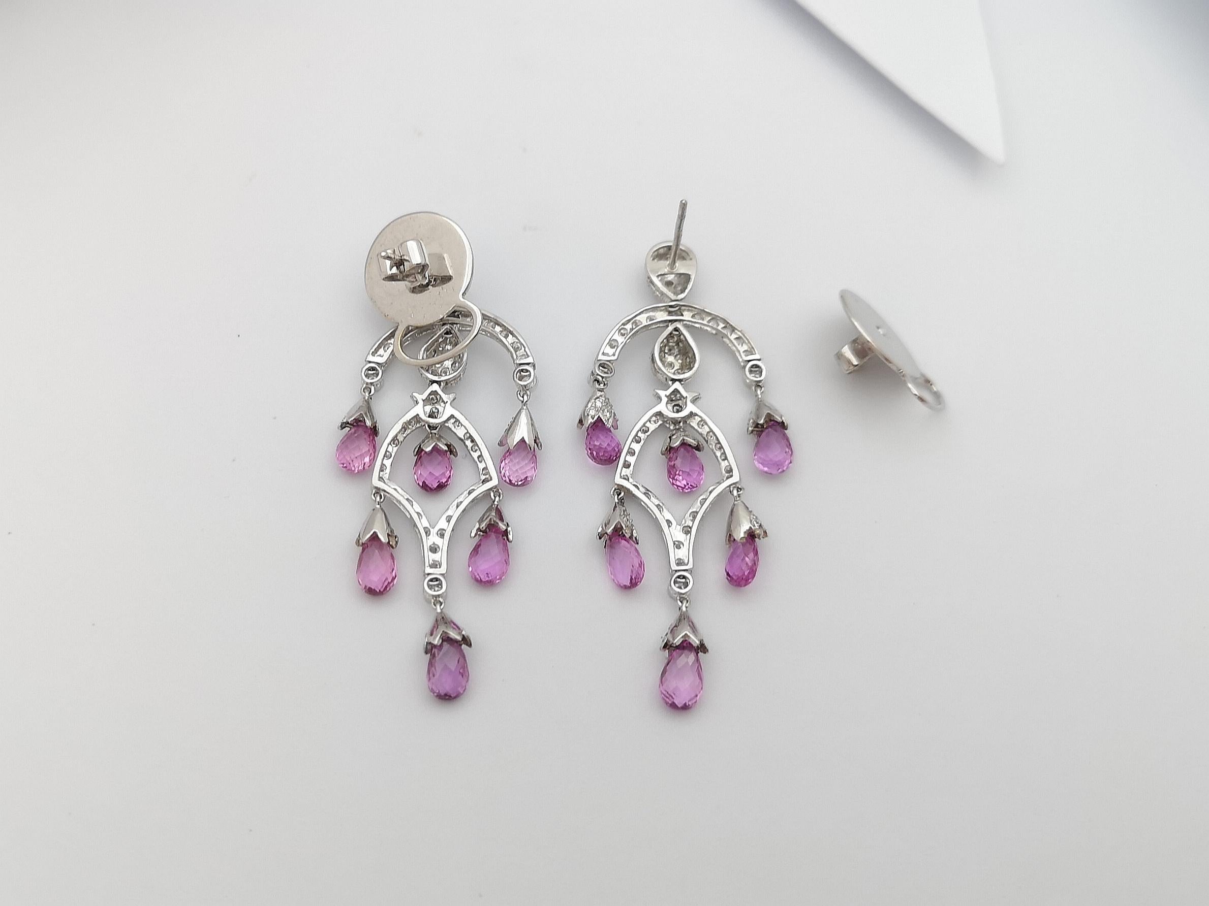 Mixed Cut Pink Sapphire with Diamond Earrings Set in 18 Karat White Gold Settings For Sale