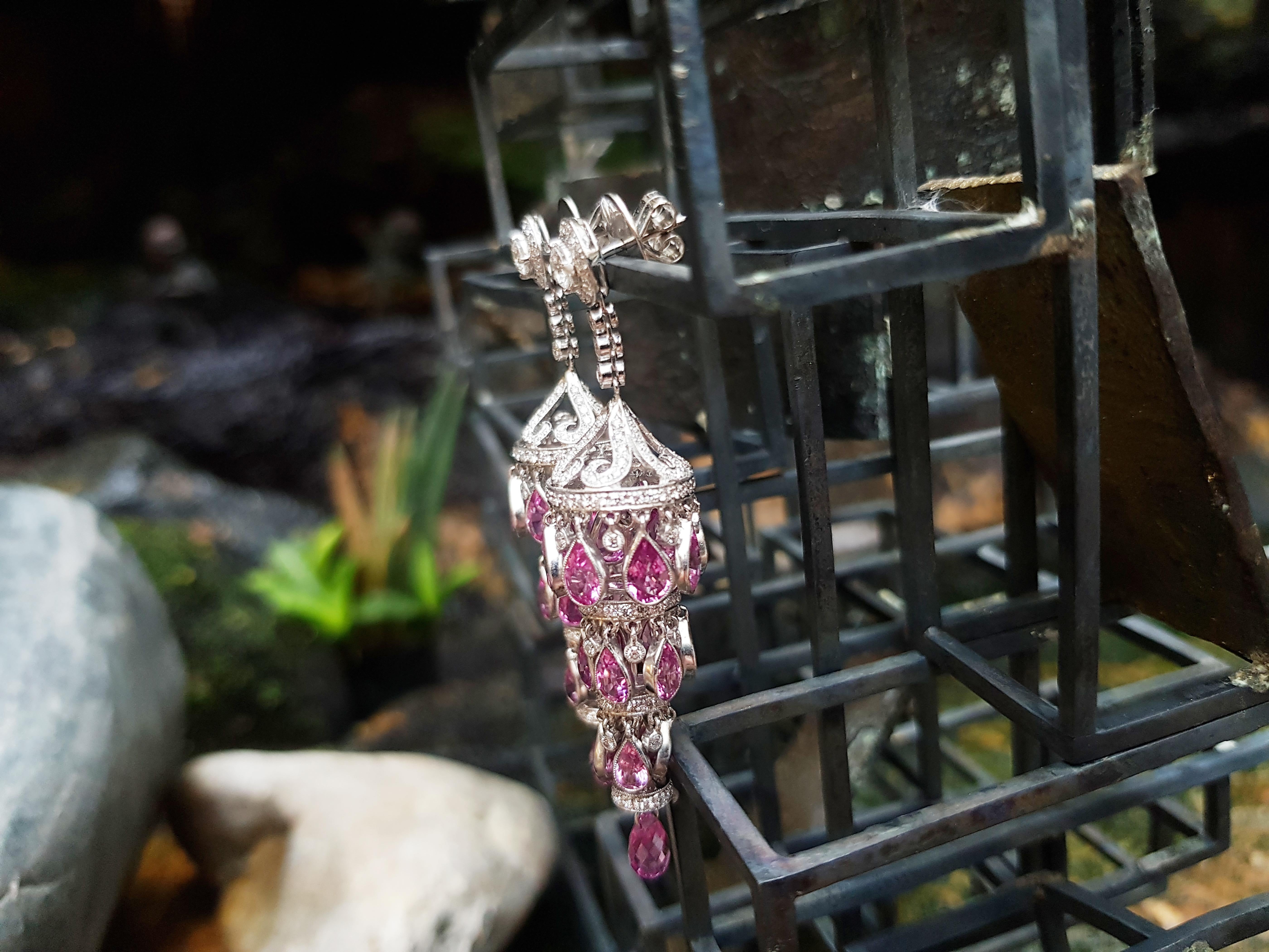 Pink Sapphire with Diamond  Earrings Set in 18 Karat White Gold Settings In New Condition For Sale In Bangkok, TH
