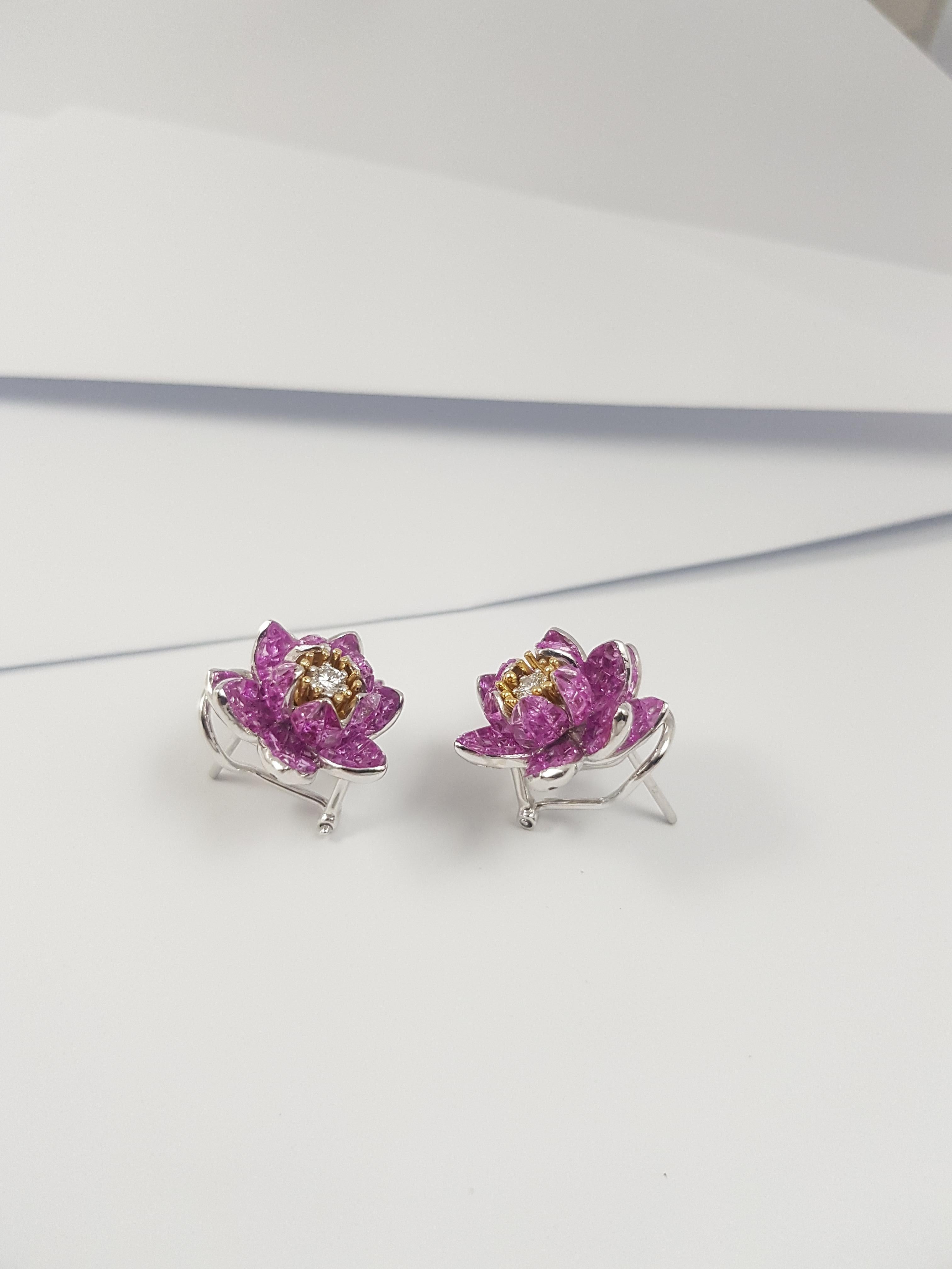 Pink Sapphire  with Diamond Earrings set in 18 Karat White Gold Settings In New Condition For Sale In Bangkok, TH