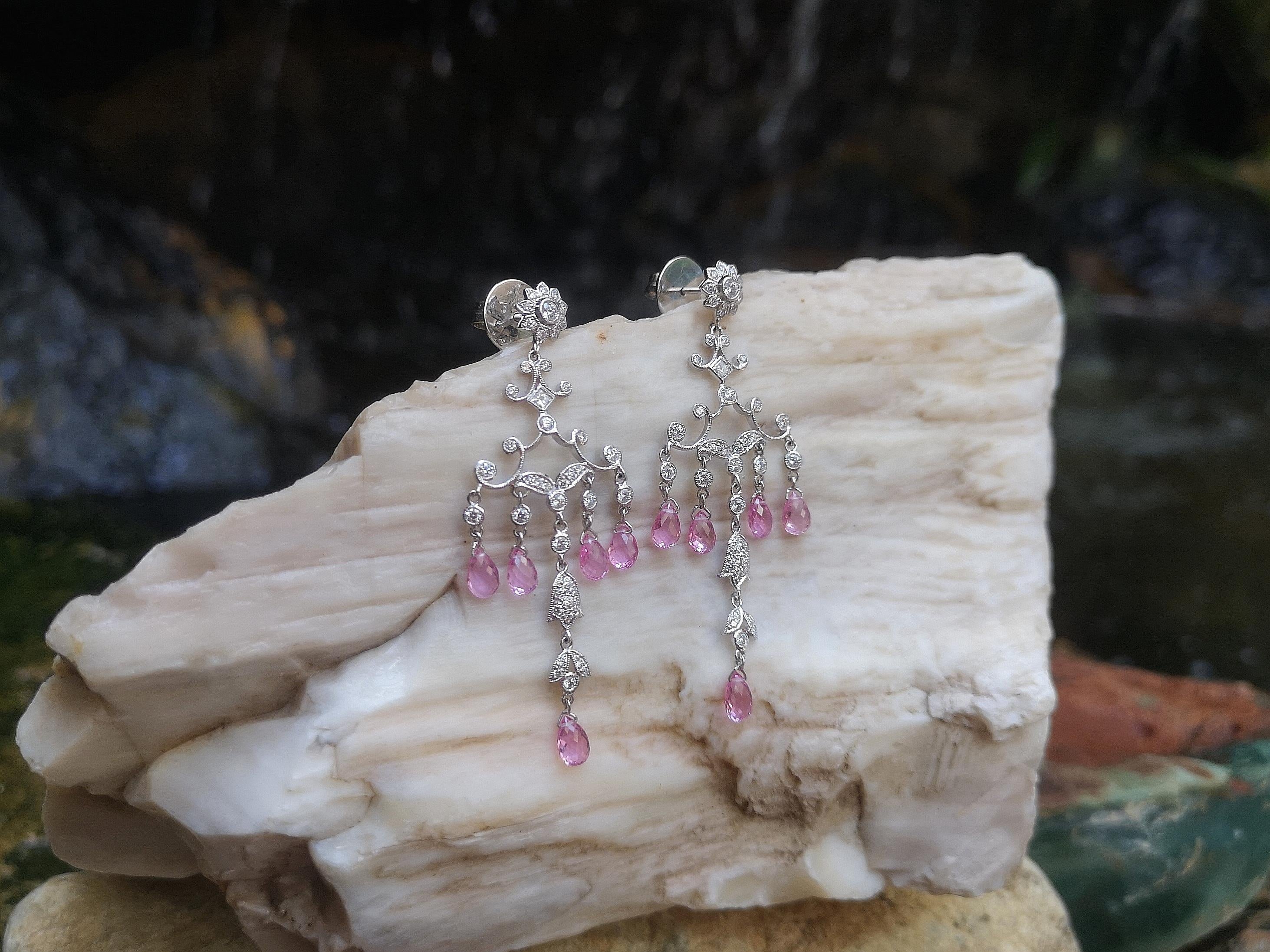 Women's Pink Sapphire with Diamond Earrings Set in 18 Karat White Gold Settings For Sale