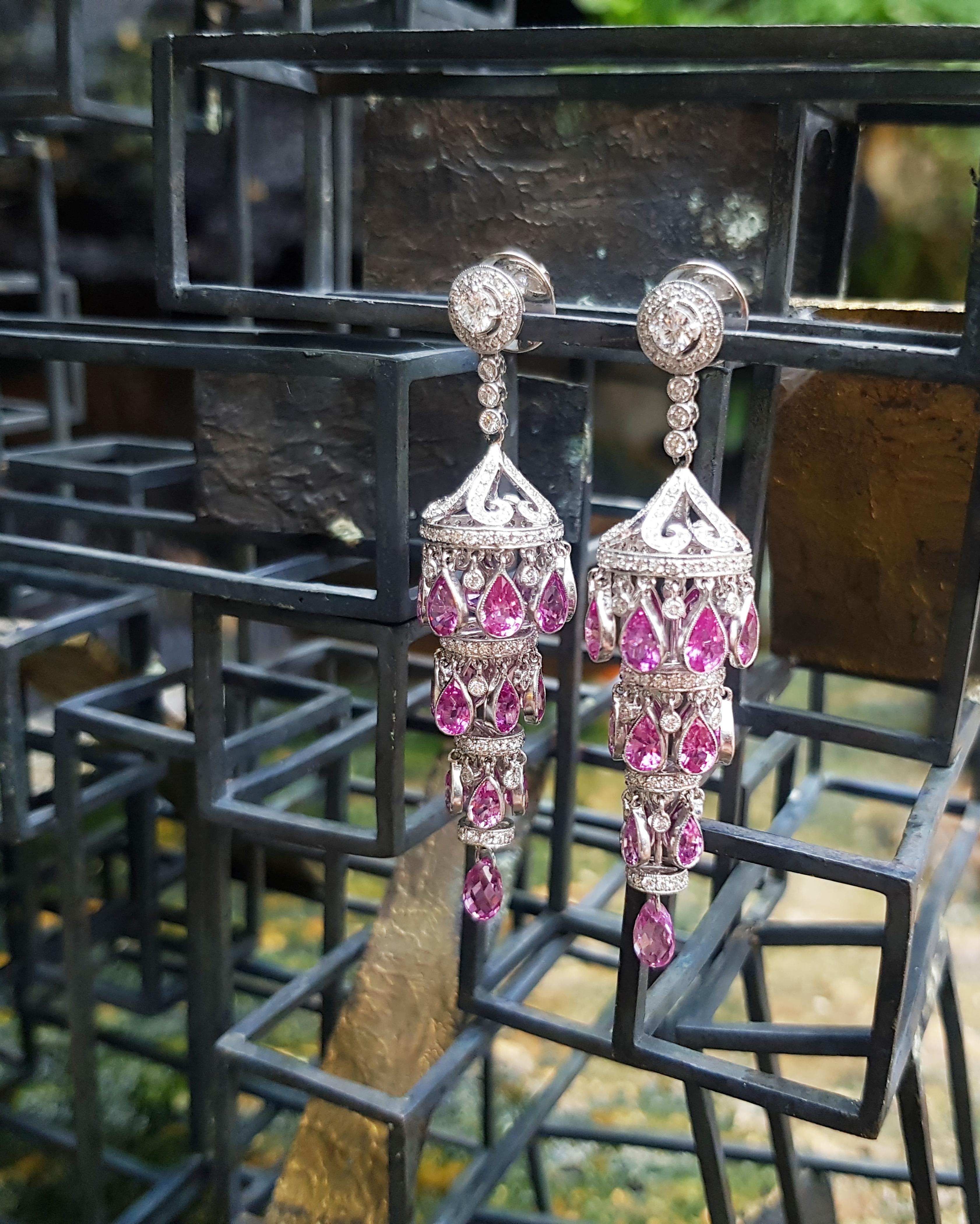 Women's Pink Sapphire with Diamond  Earrings Set in 18 Karat White Gold Settings For Sale