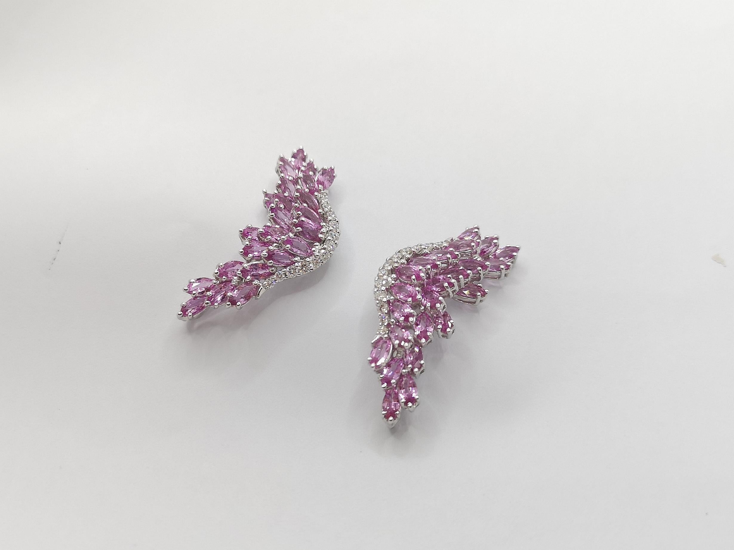 Women's Pink Sapphire with Diamond Earrings Set in 14 Karat White Gold Settings For Sale