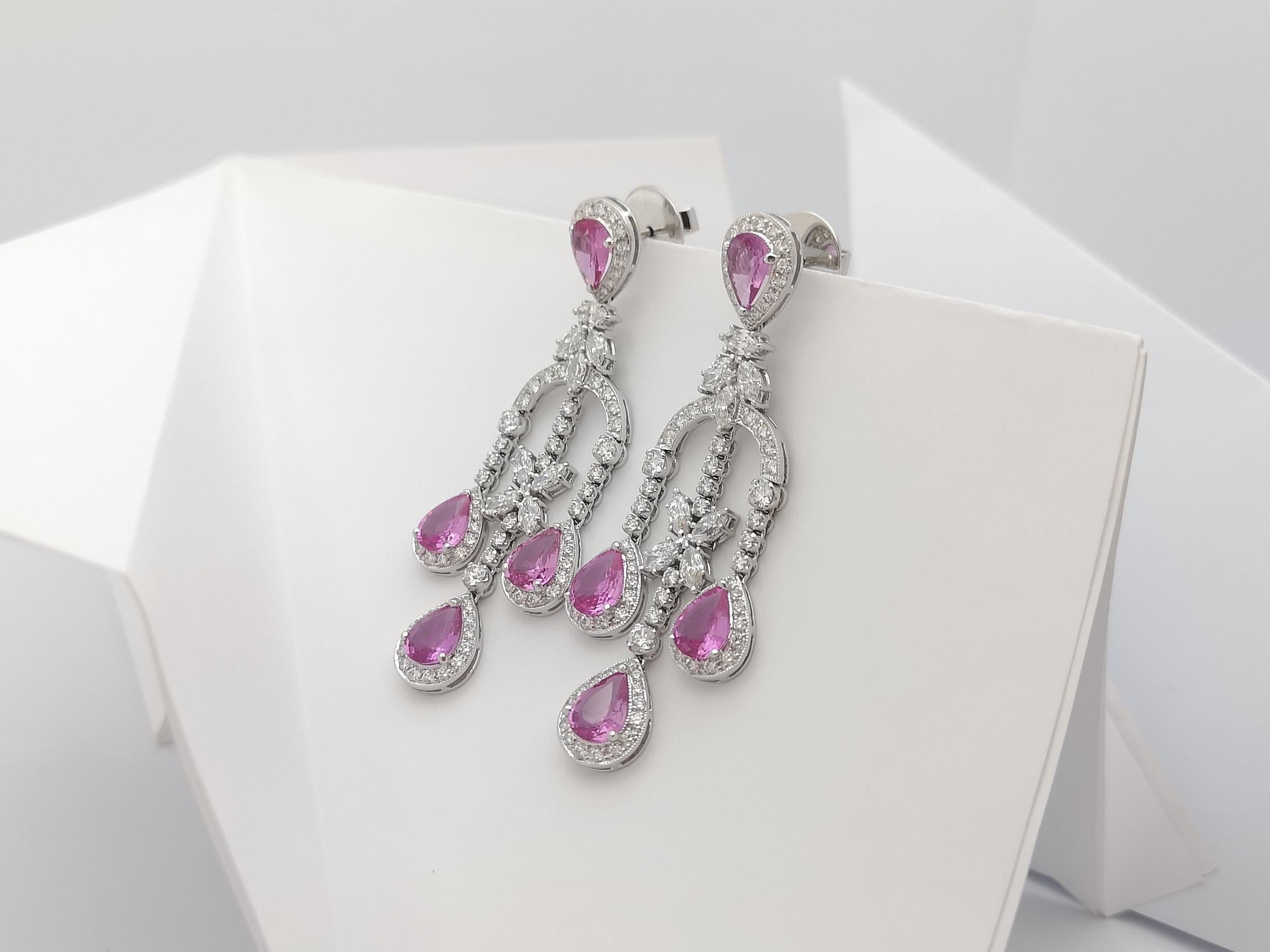 Women's Pink Sapphire with Diamond Earrings Set in 18 Karat White Gold Settings For Sale