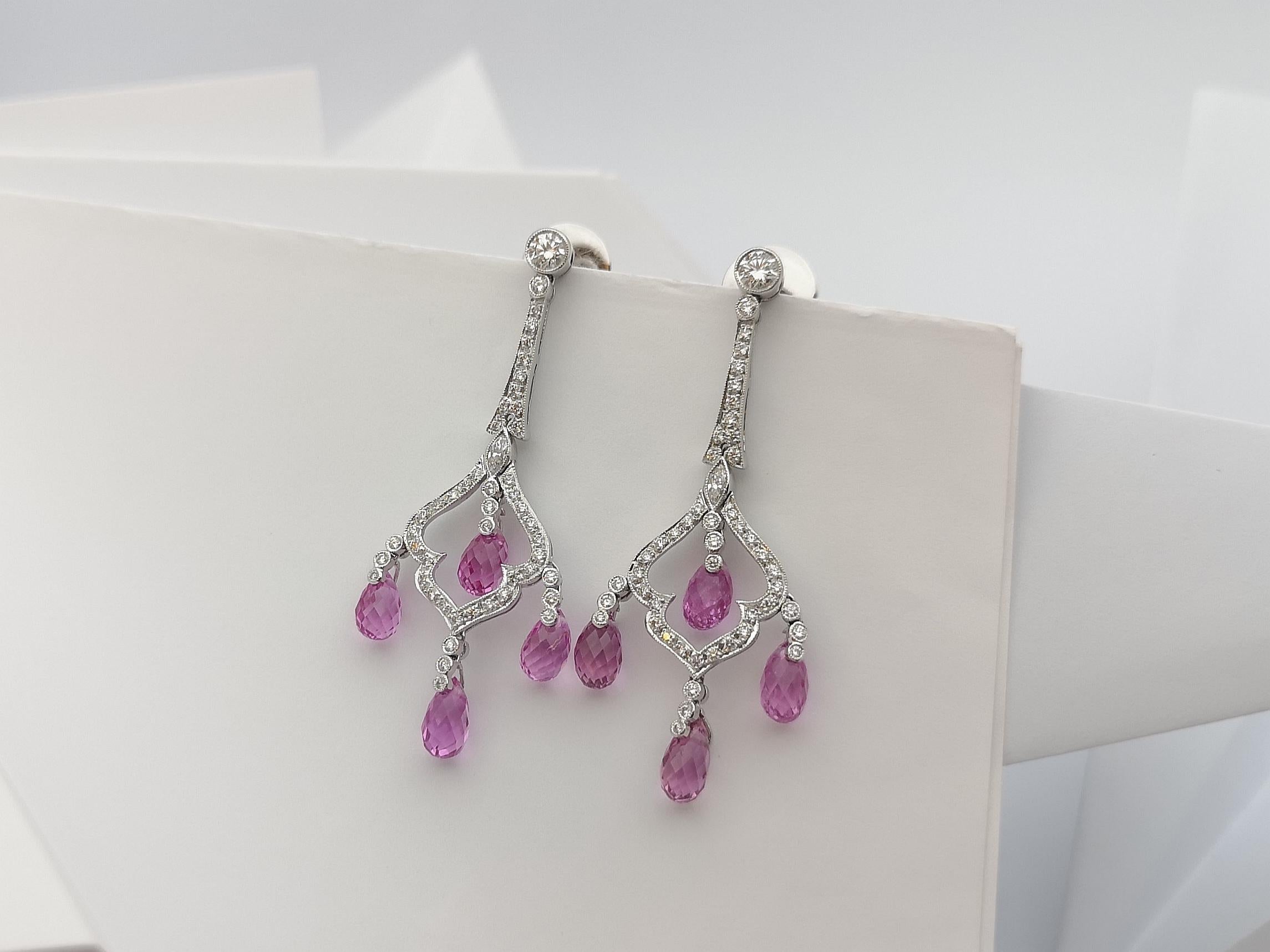 Women's Pink Sapphire with Diamond Earrings Set in 18 Karat White Gold Settings For Sale