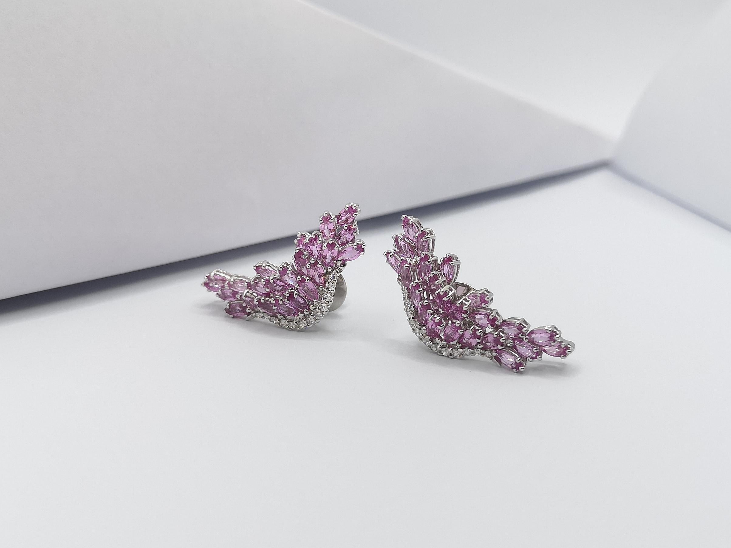 Pink Sapphire with Diamond Earrings Set in 14 Karat White Gold Settings For Sale 1