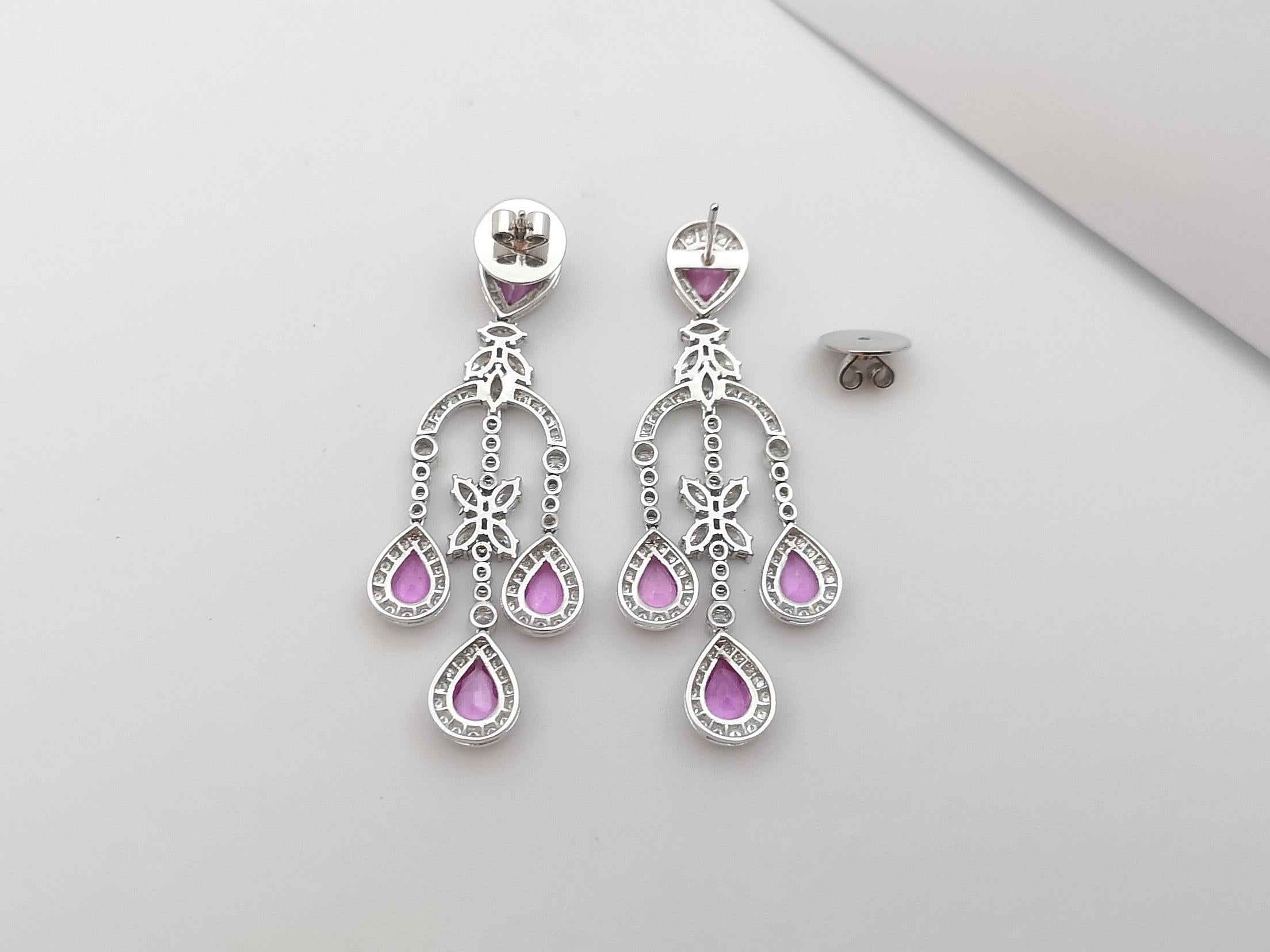 Pink Sapphire with Diamond Earrings Set in 18 Karat White Gold Settings For Sale 1