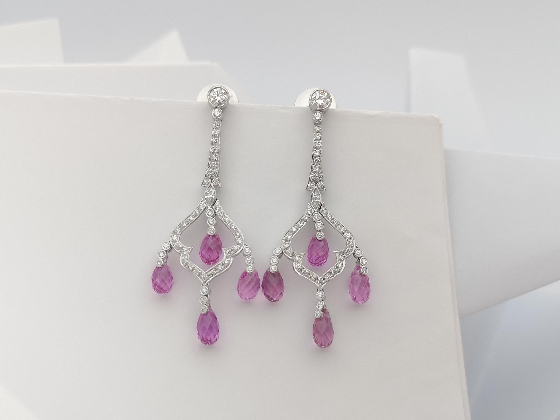 Pink Sapphire with Diamond Earrings Set in 18 Karat White Gold Settings For Sale 1