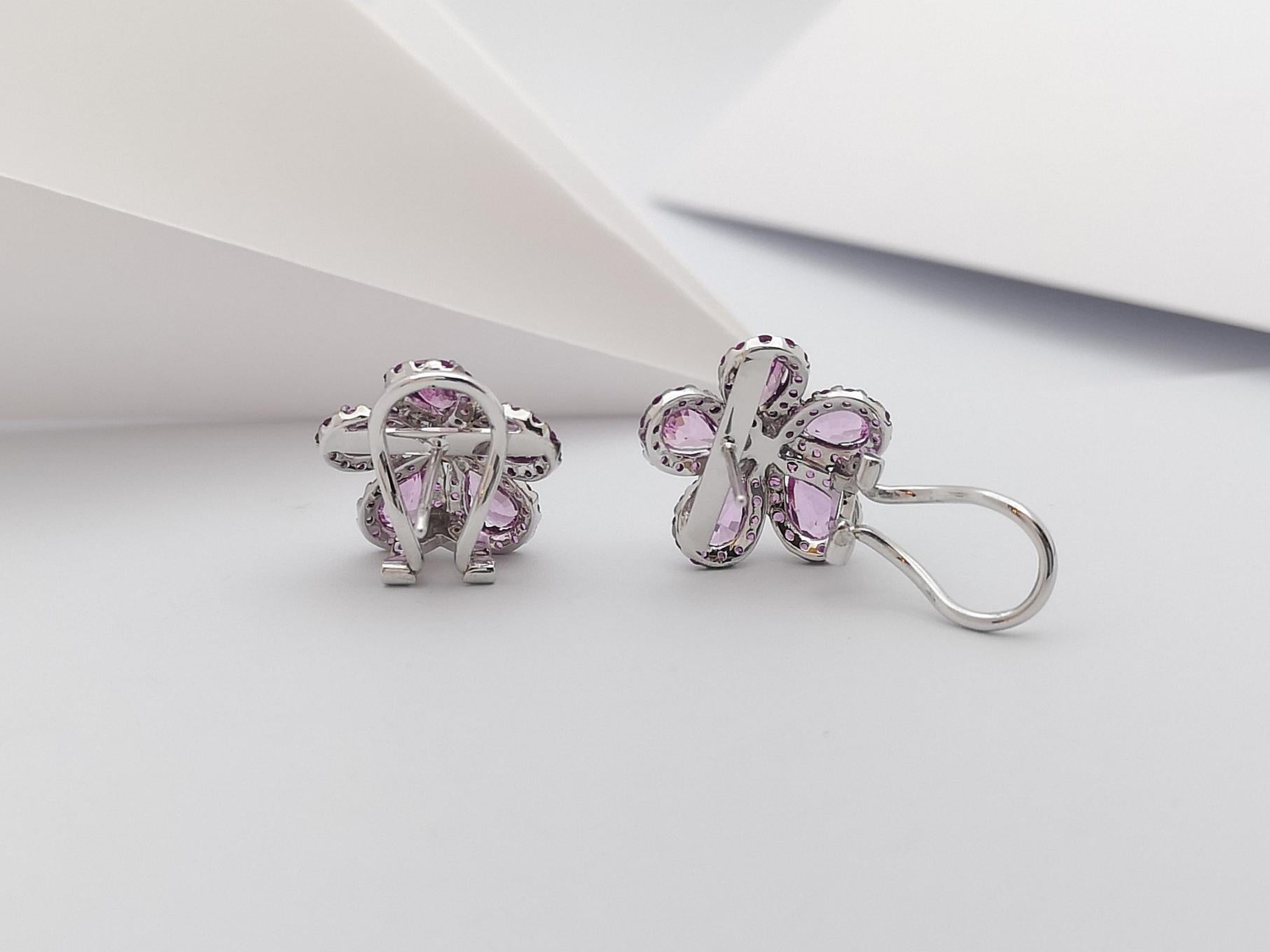 Pink Sapphire with Diamond Earrings Set in 18 Karat White Gold Settings For Sale 1