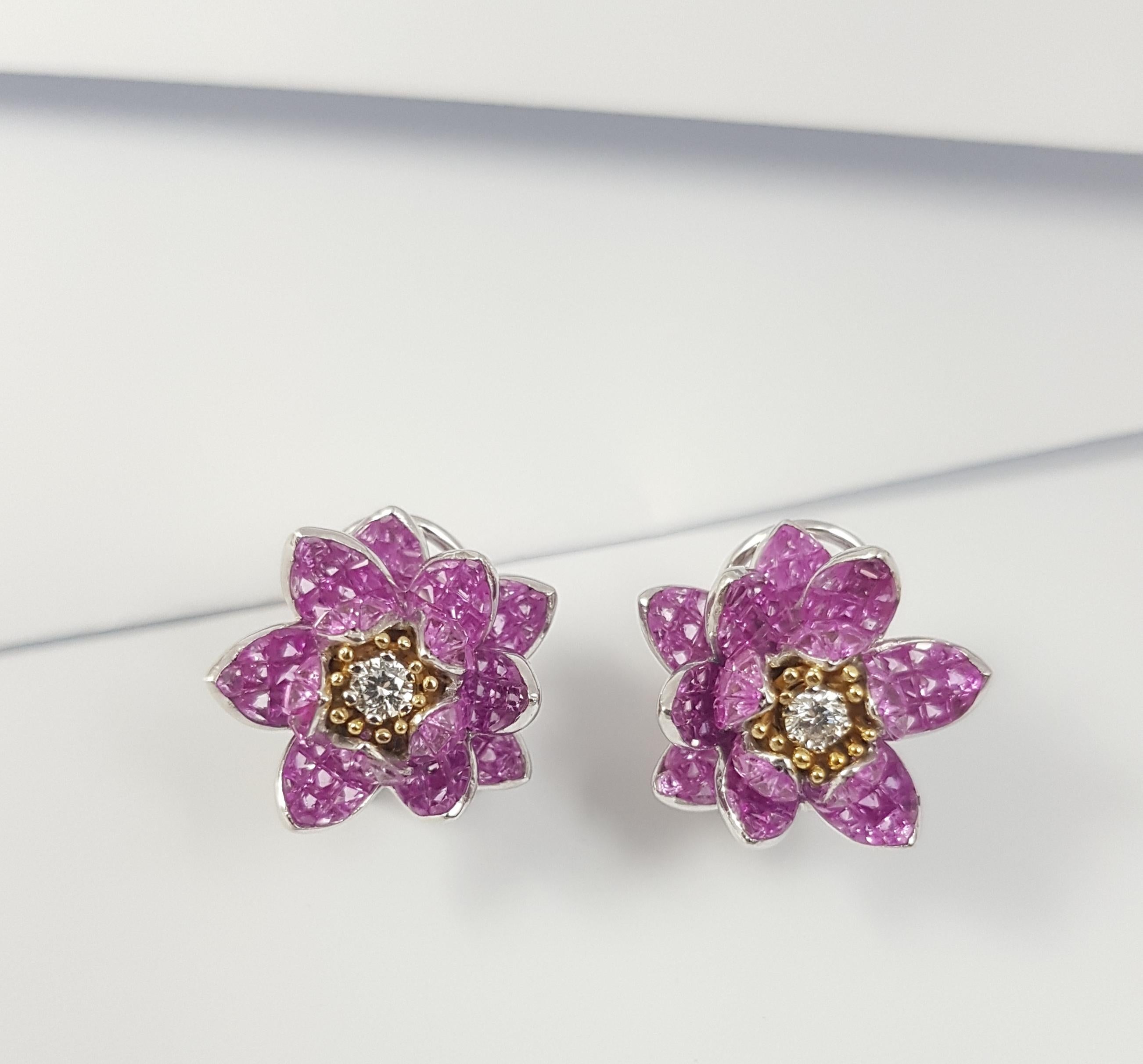 Pink Sapphire  with Diamond Earrings set in 18 Karat White Gold Settings For Sale 1