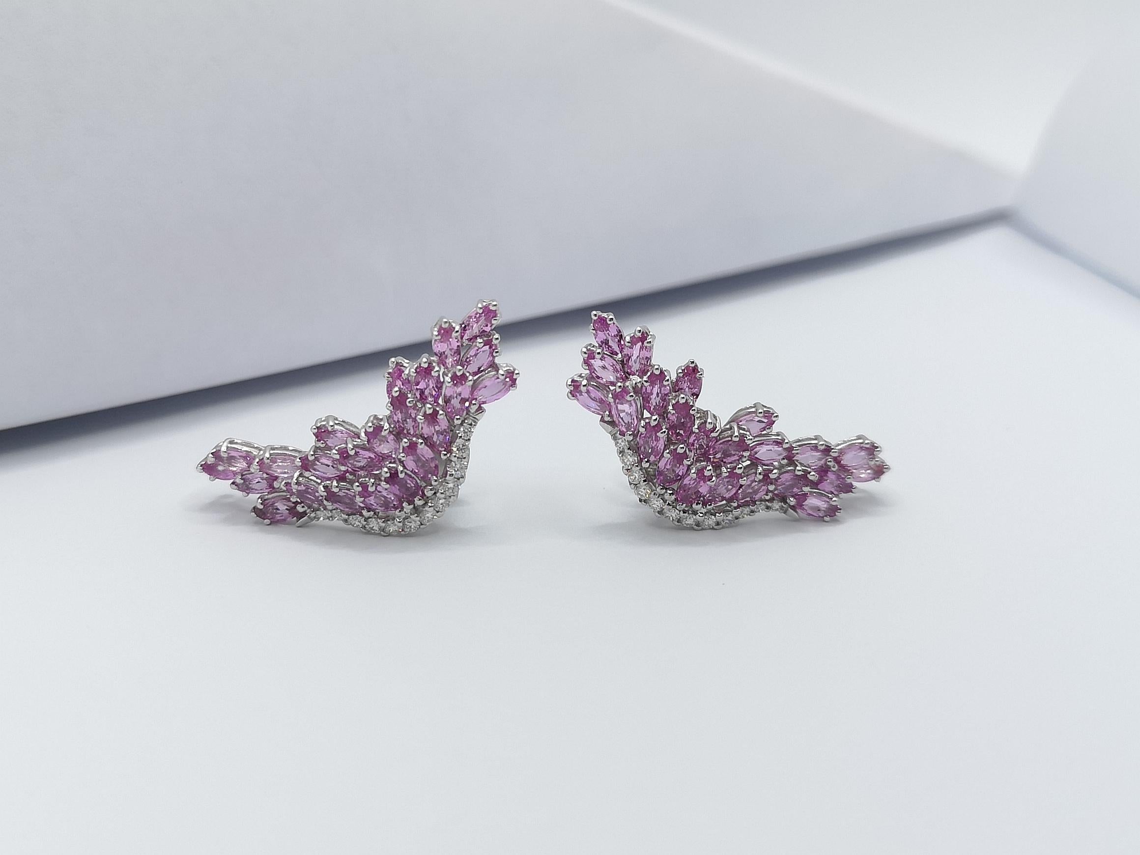 Pink Sapphire with Diamond Earrings Set in 14 Karat White Gold Settings For Sale 2