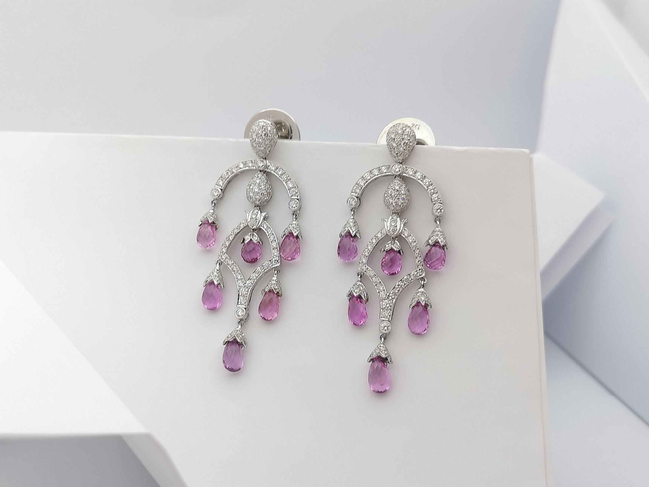 Pink Sapphire with Diamond Earrings Set in 18 Karat White Gold Settings For Sale 2