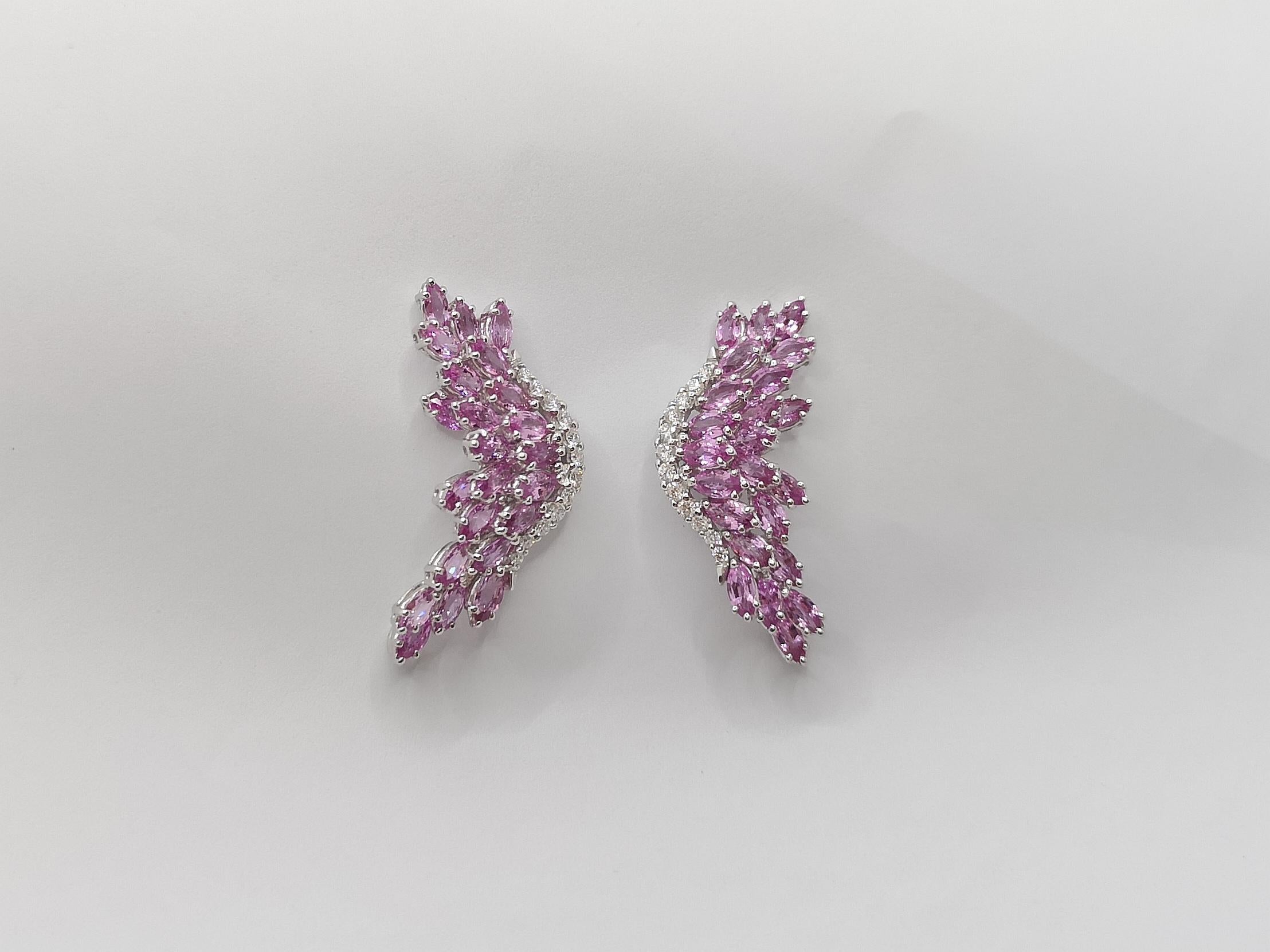 Pink Sapphire with Diamond Earrings Set in 14 Karat White Gold Settings For Sale 3
