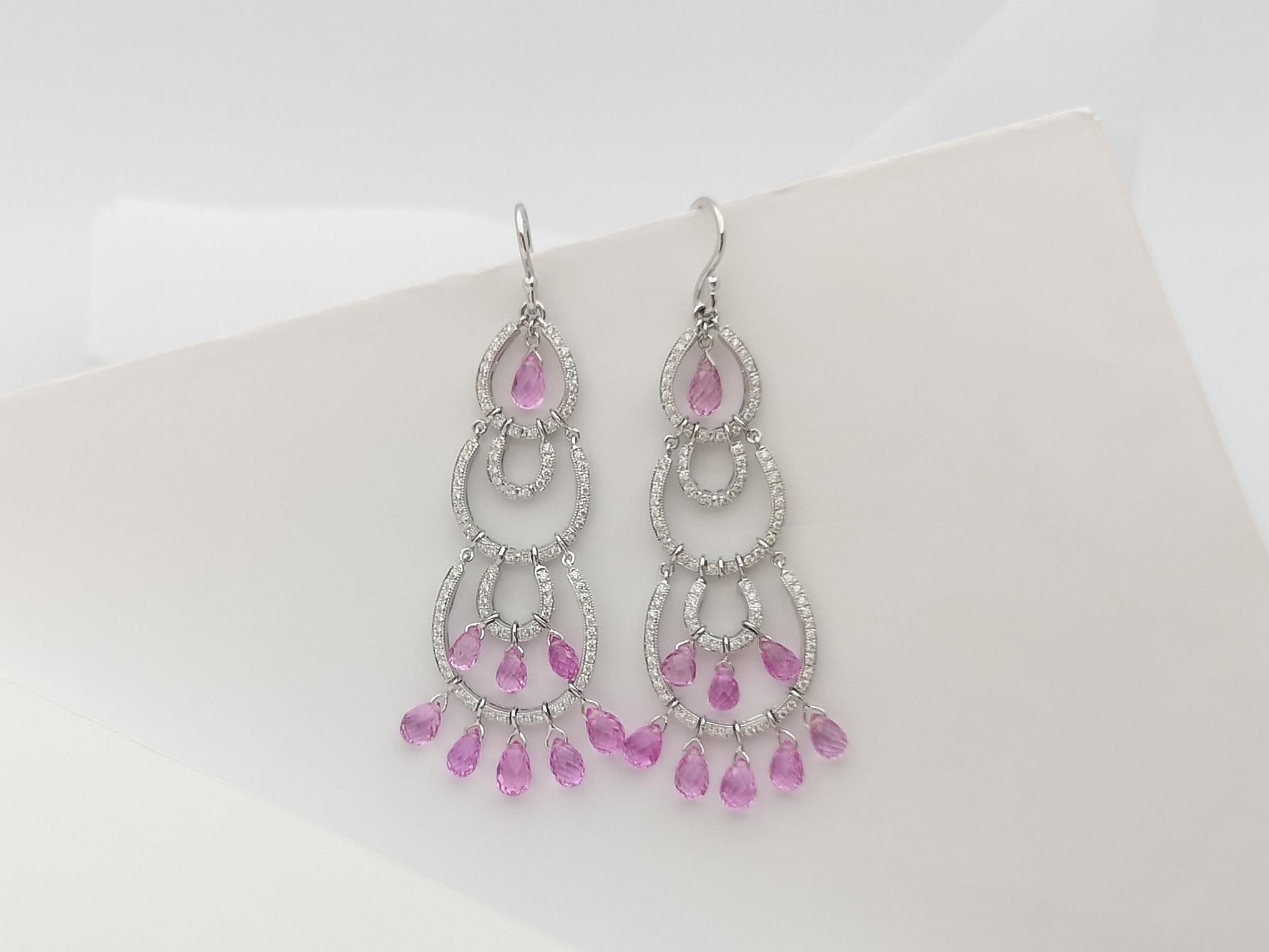 Pink Sapphire with Diamond Earrings Set in 18 Karat White Gold Settings For Sale 3