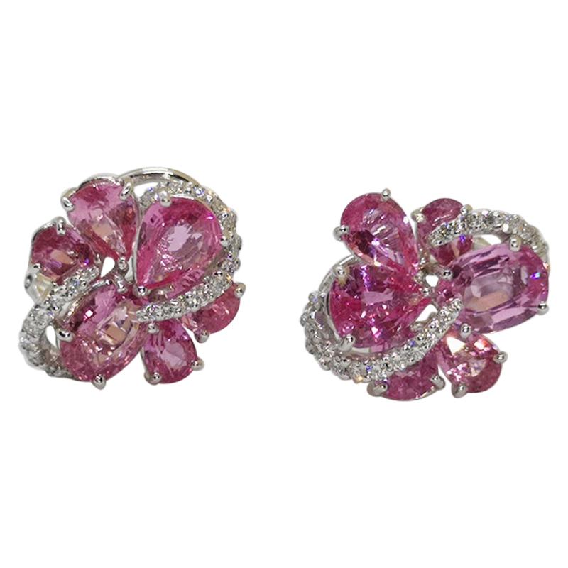 Pink Sapphire with Diamond Earrings Set in 18 Karat White Gold Settings