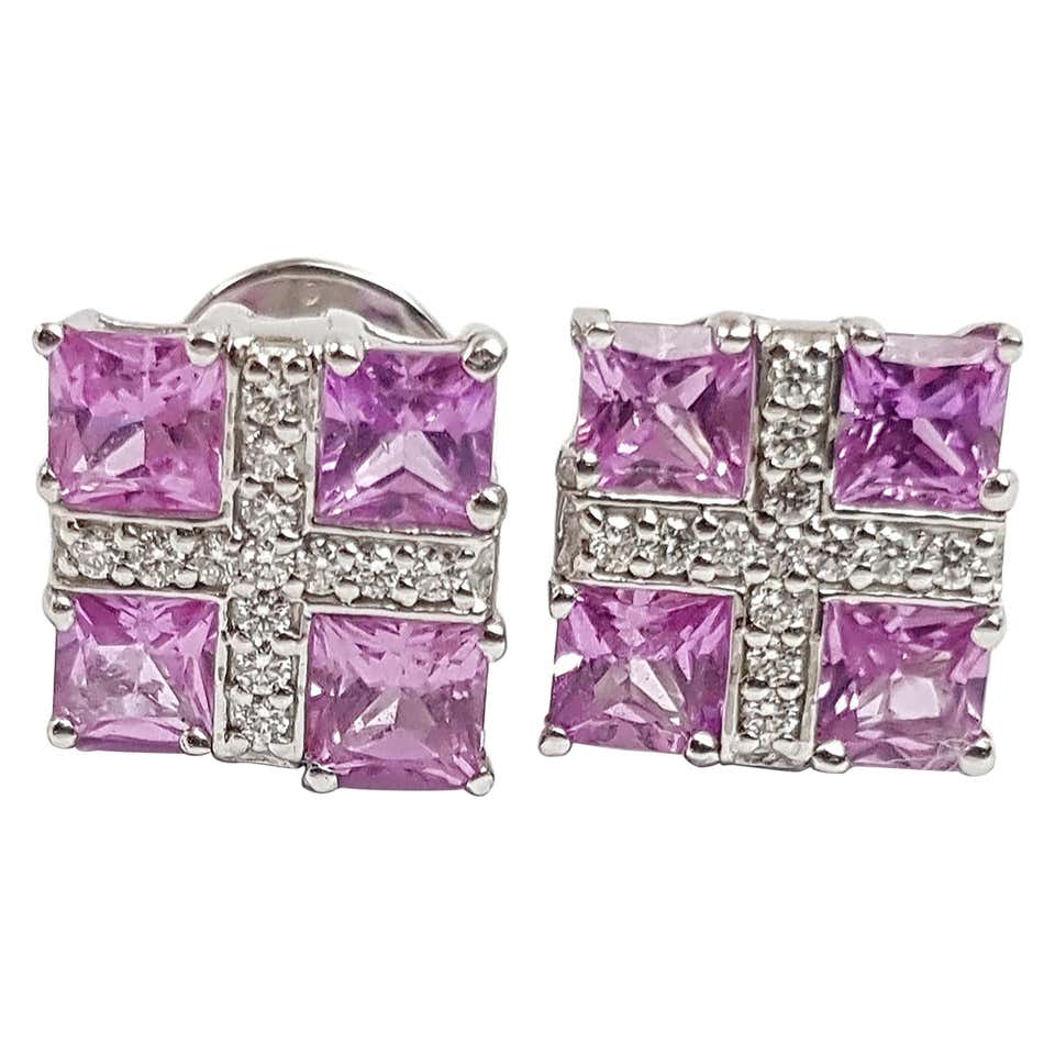 White gold pink sapphire earrings Clearance