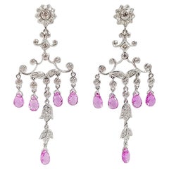 Pink Sapphire with Diamond Earrings Set in 18 Karat White Gold Settings