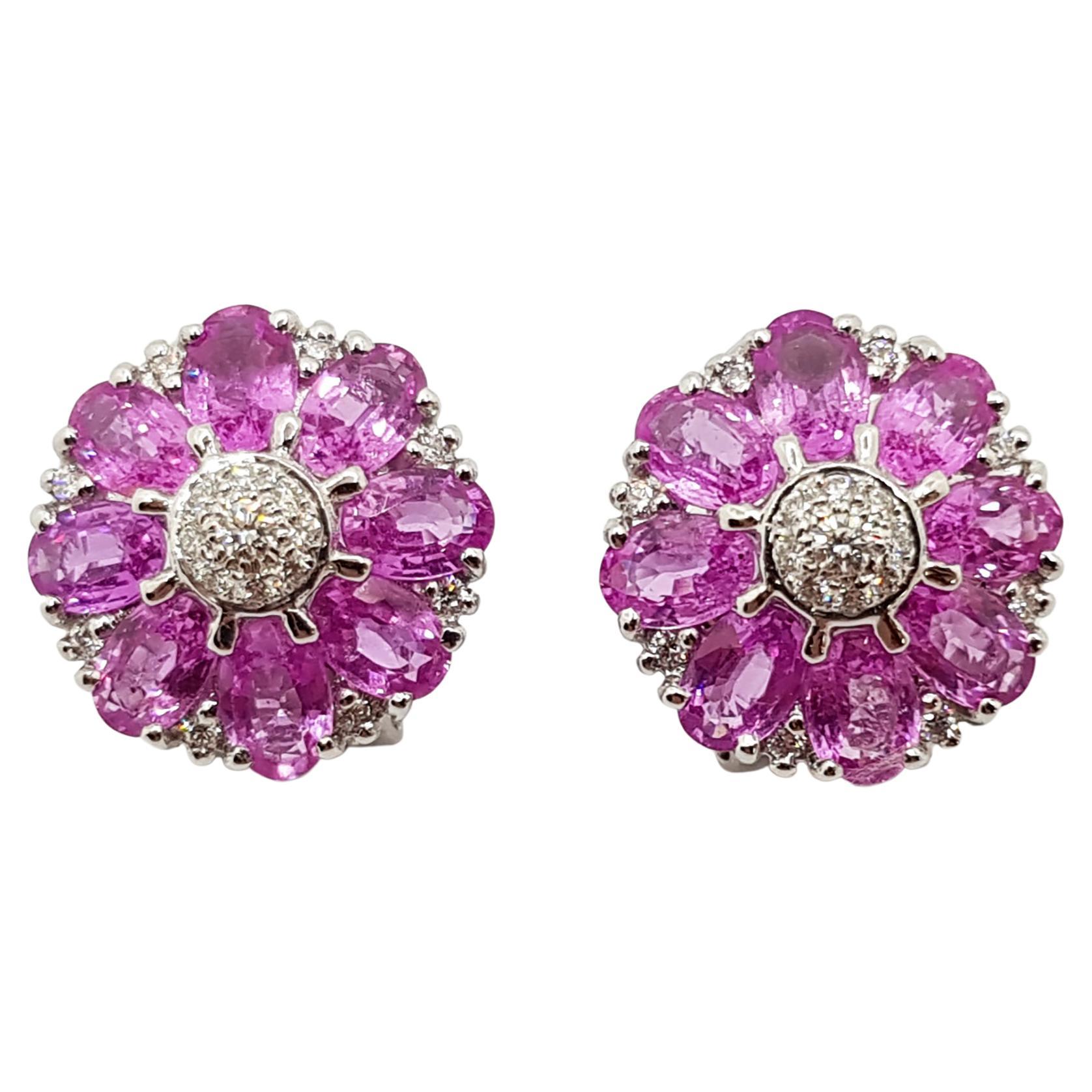 Diamond, Tsavorite and Pink Sapphire Earrings in 18 Karat White Gold ...
