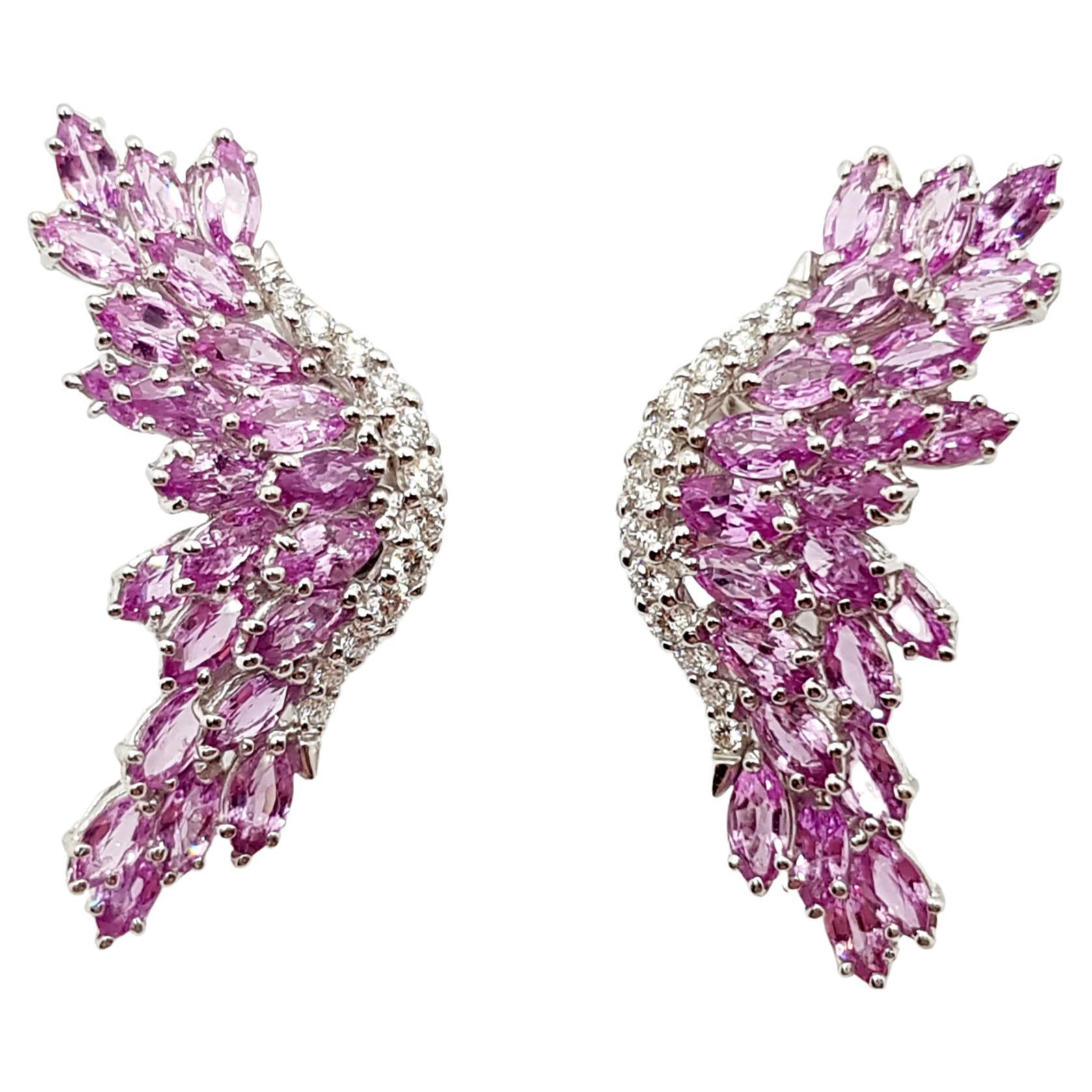 Pink Sapphire with Diamond Earrings Set in 14 Karat White Gold Settings For Sale