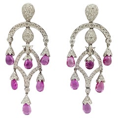 Pink Sapphire with Diamond Earrings Set in 18 Karat White Gold Settings