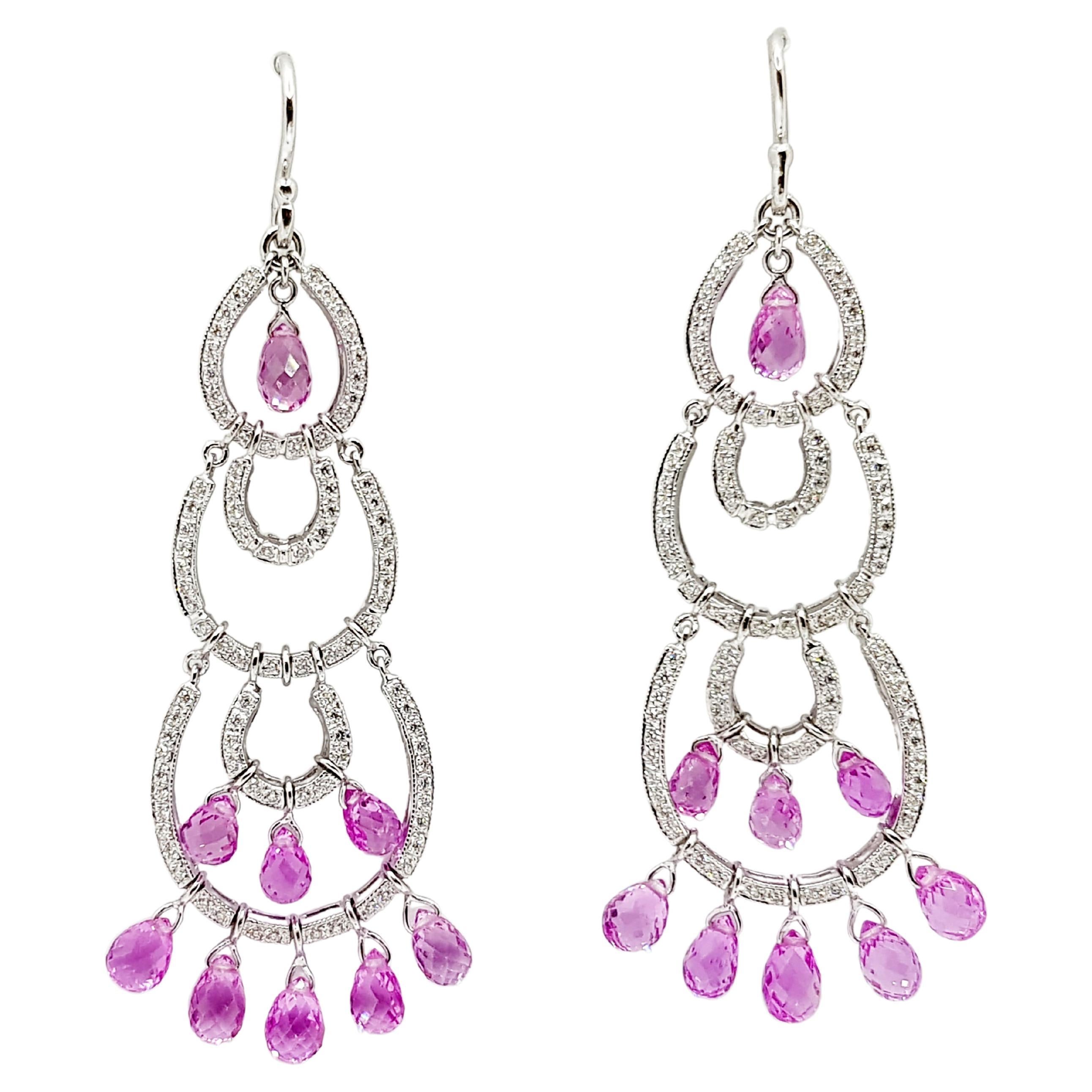 Pink Sapphire with Diamond Earrings Set in 18 Karat White Gold Settings For Sale